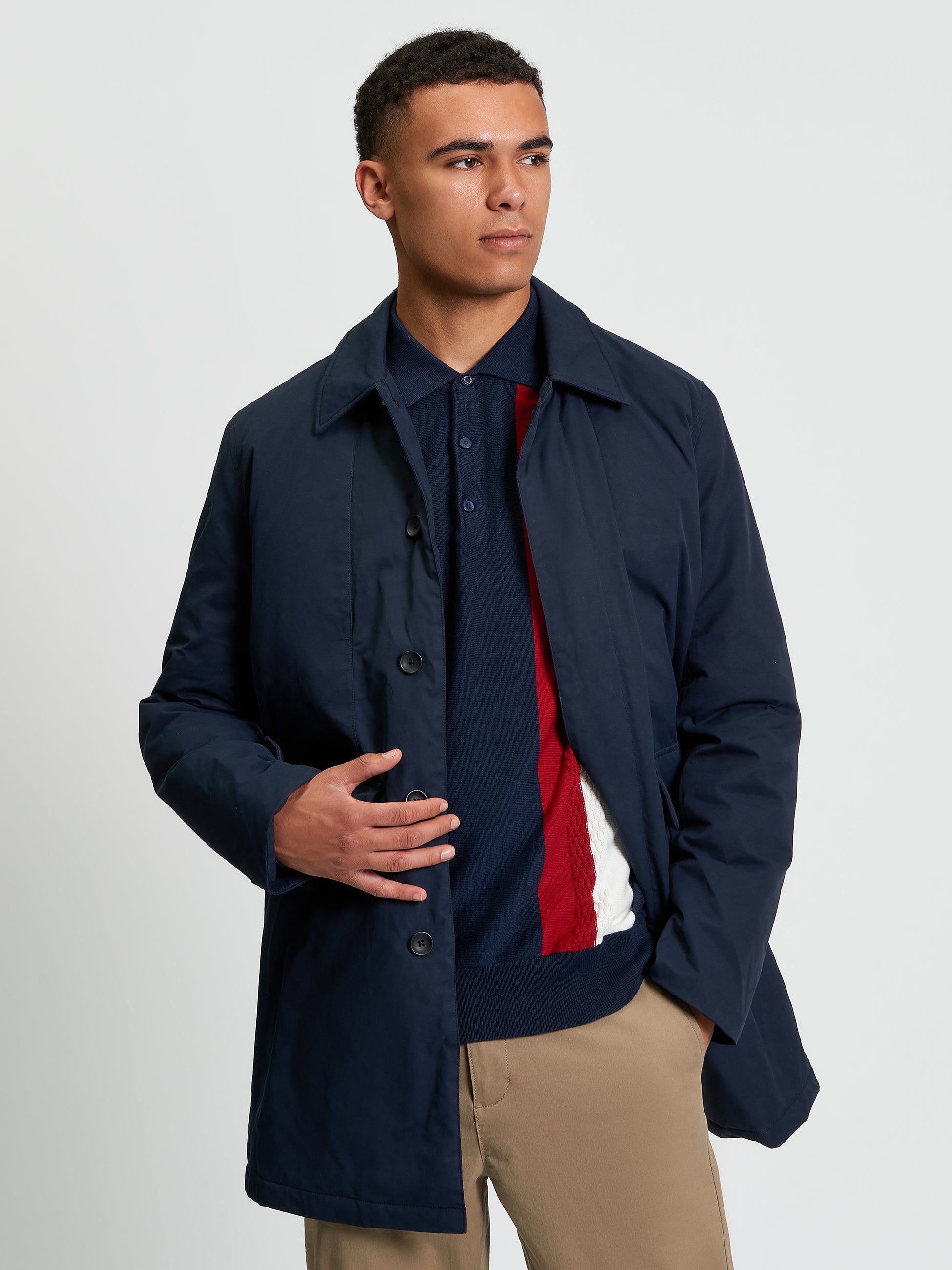 Waxed Car Coat - Dark Navy - Front