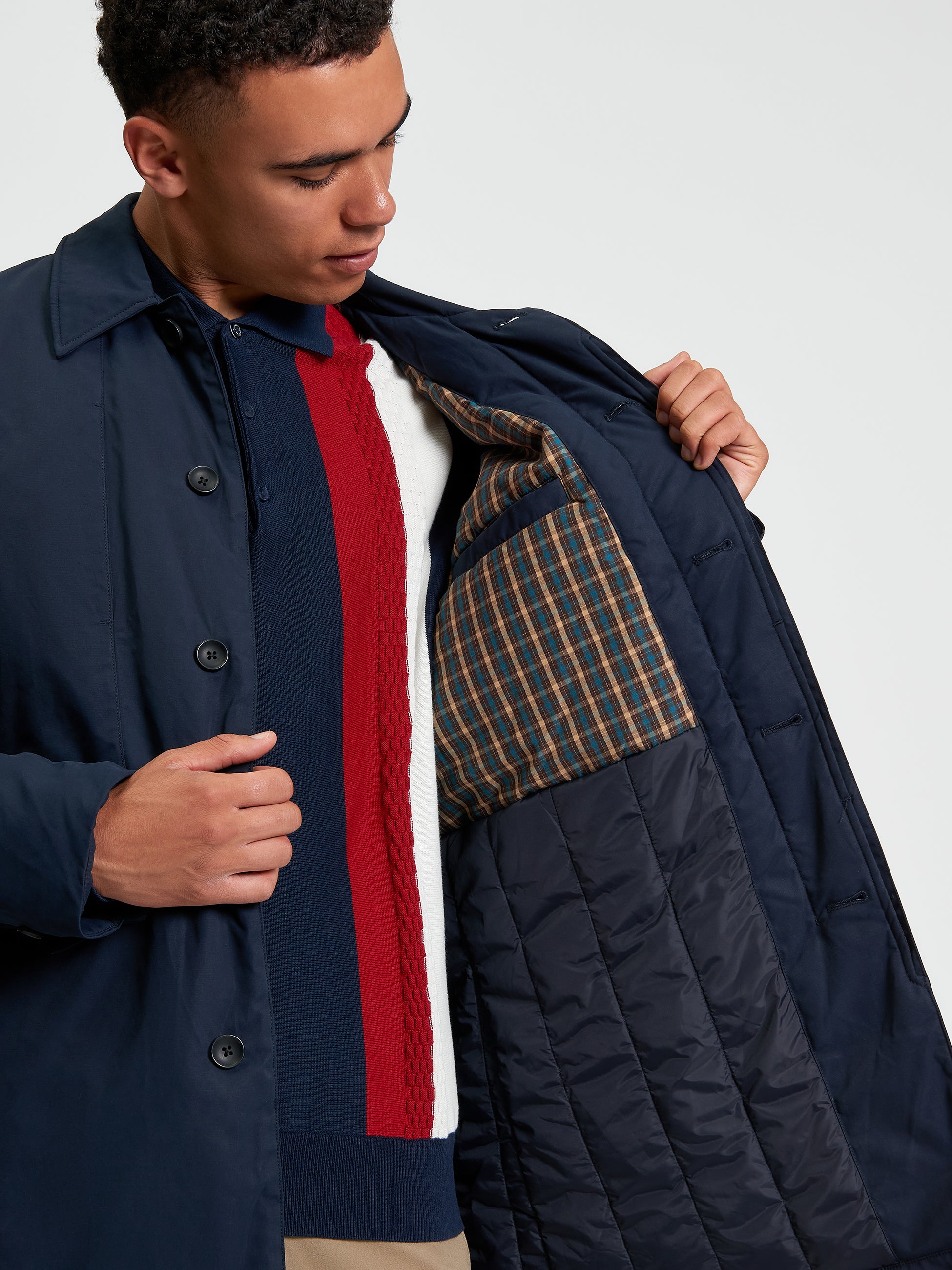 Waxed Car Coat - Dark Navy - Detail