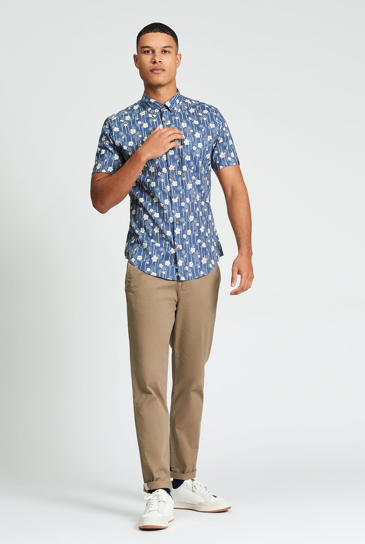 Short Sleeve Floral Bamboo Print Shirt - Indigo - Mod