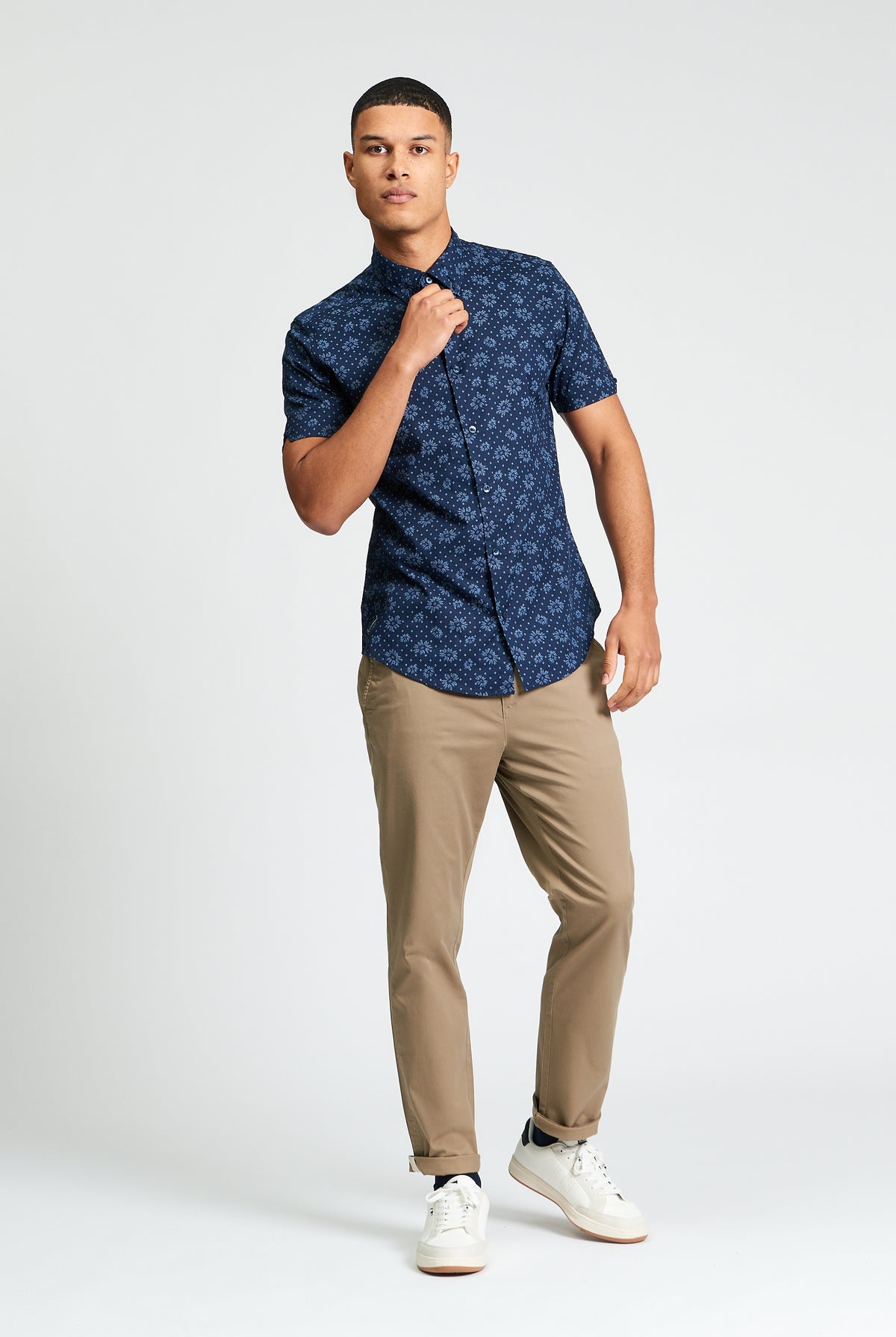 Short Sleeve Floral Geo Print Shirt - Dark Navy - Mod