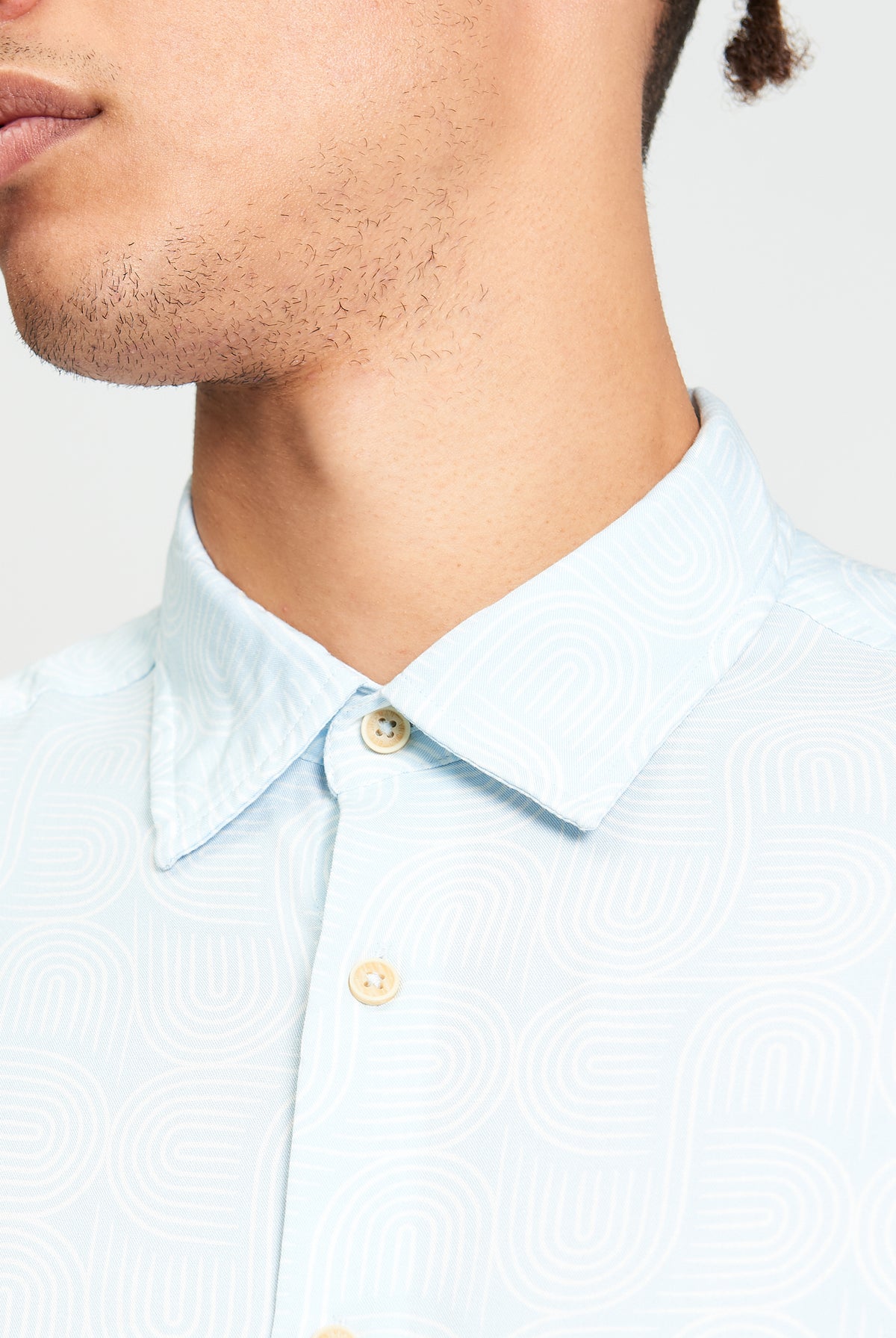 Short Sleeve Linear Print Shirt - Powder Blue - Close-Up
