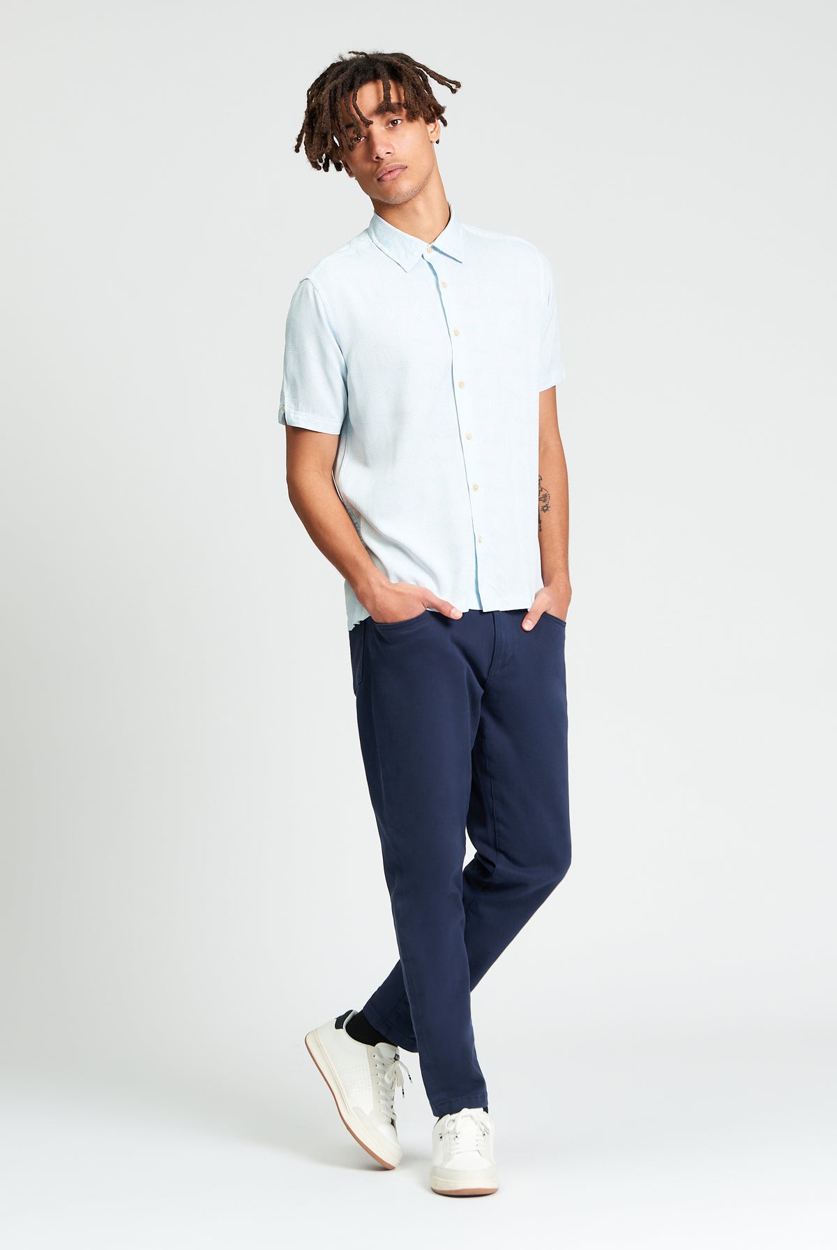 Short Sleeve Linear Print Shirt - Powder Blue - Carnaby