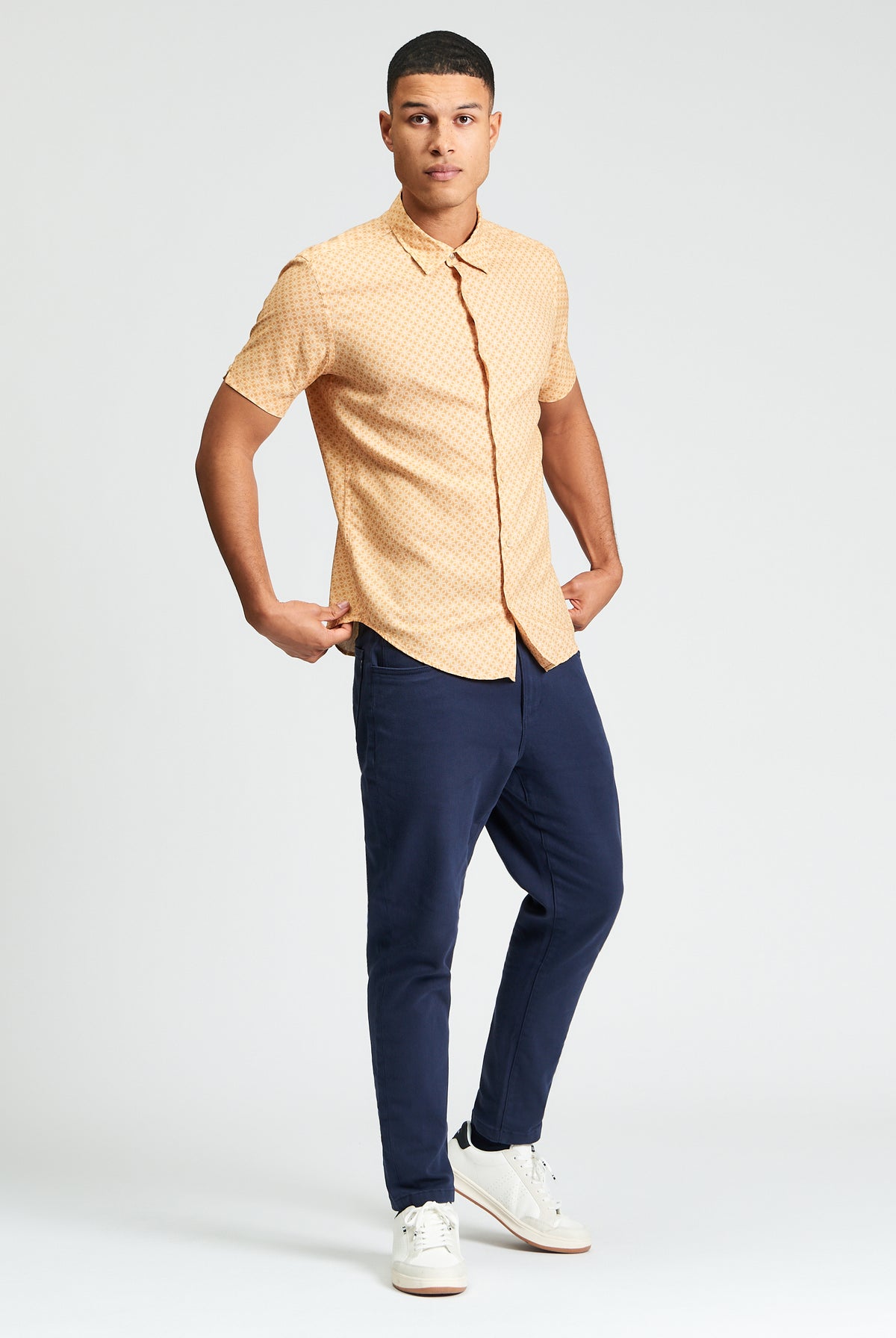 Short Sleeve Linear Geo Print Shirt - New Gold - Carnaby