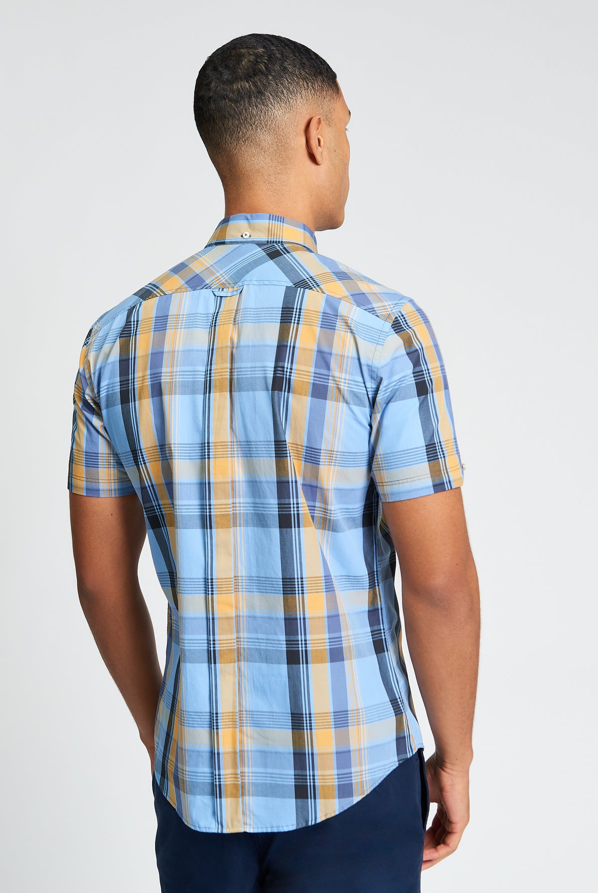 Short Sleeve Block Check Shirt - Lake Blue - Back View