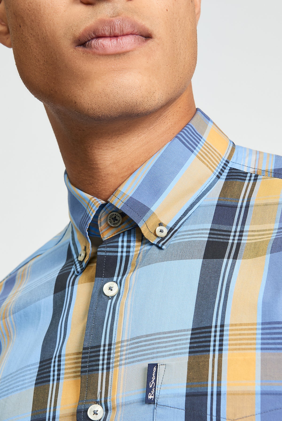 Short Sleeve Block Check Shirt - Lake Blue - Close-Up