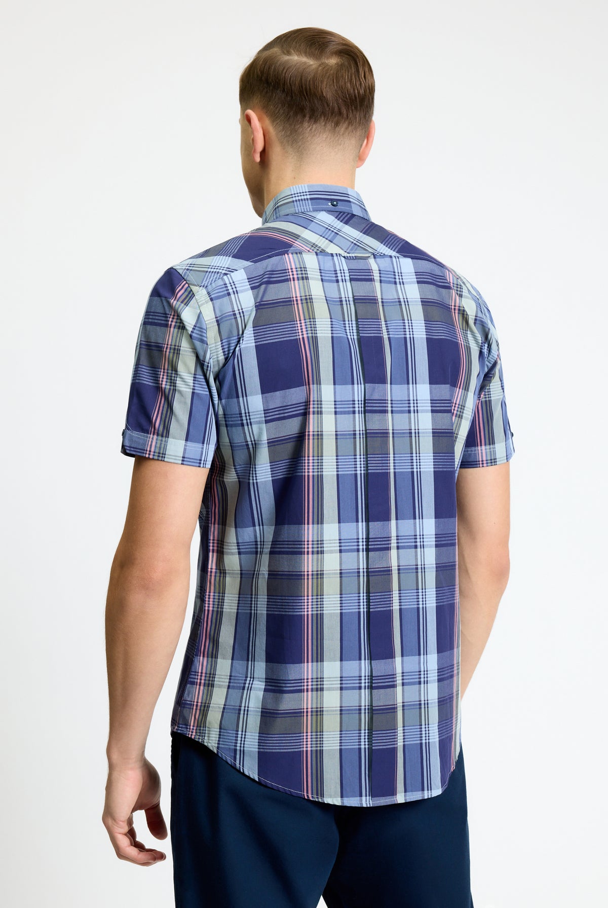Short Sleeve Block Check Shirt - Twilight Denim - Back View