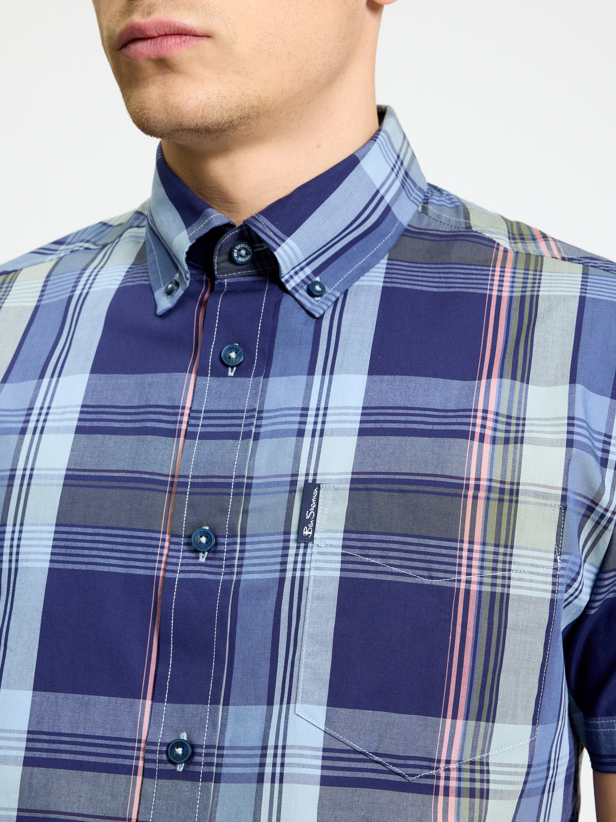 Short Sleeve Block Check Shirt - Twilight Denim - Close-Up