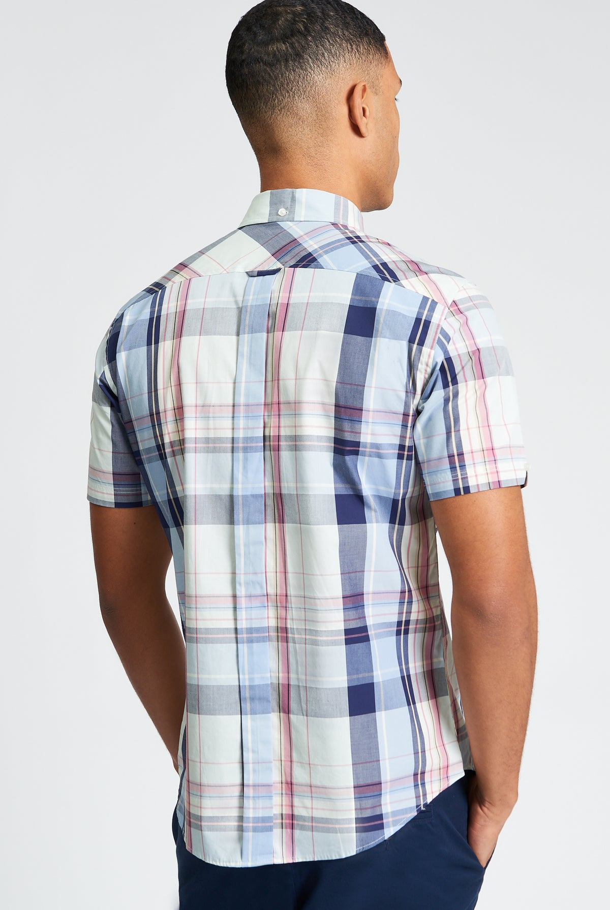Oversized Check – short sleeve oversized check shirt, back view showcasing breathable organic cotton design.