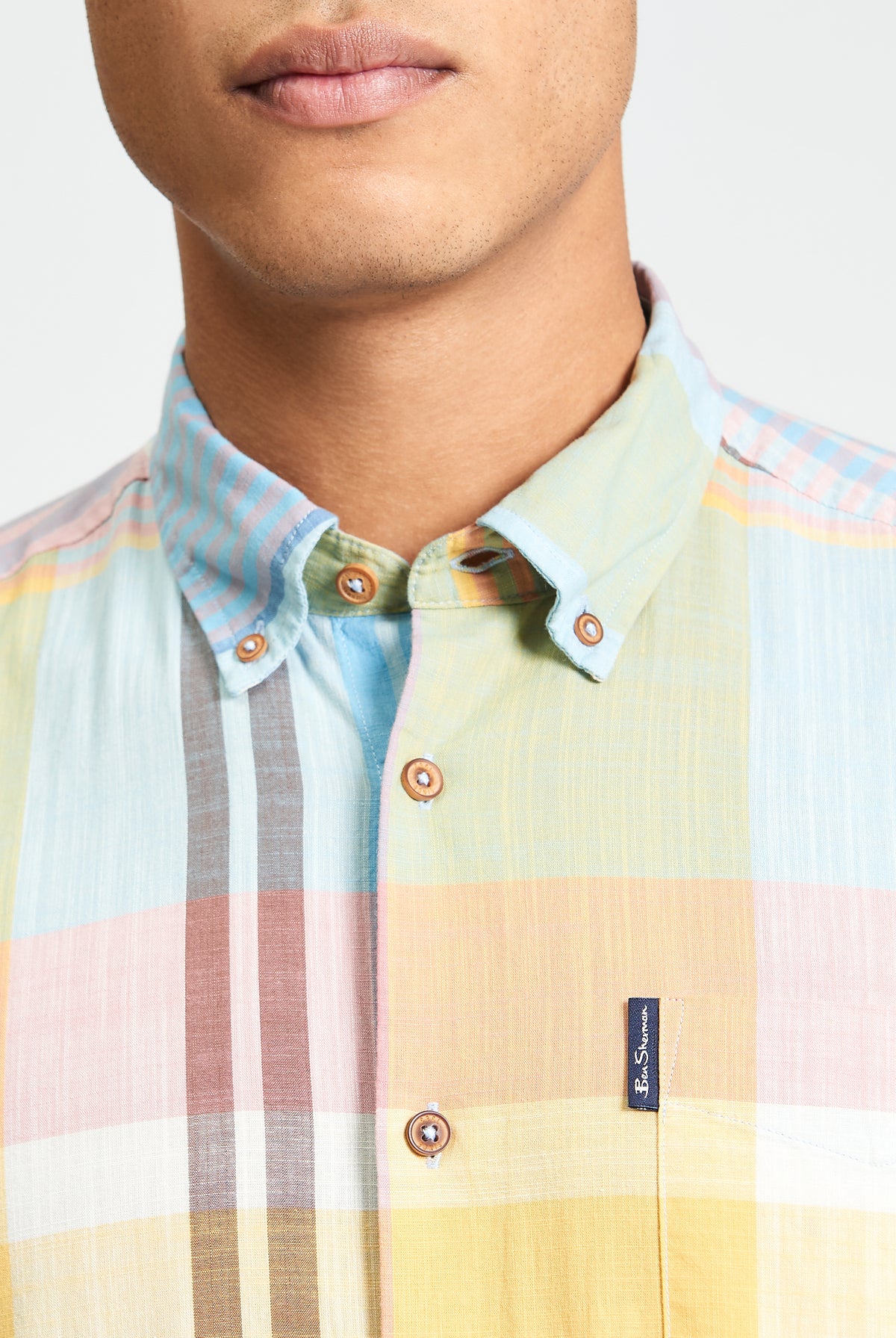Short Sleeve Large Madras Check Shirt - Zest - Close-Up