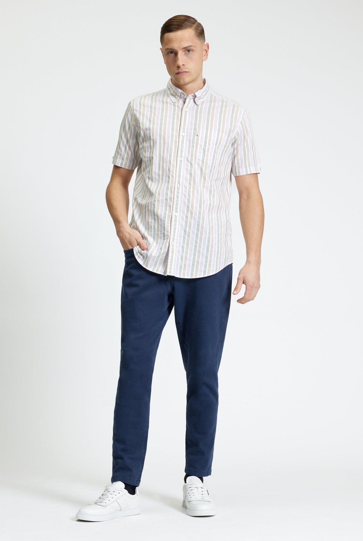 Short Sleeve Multicolour Candy Stripe Shirt - Snow White - Carnaby