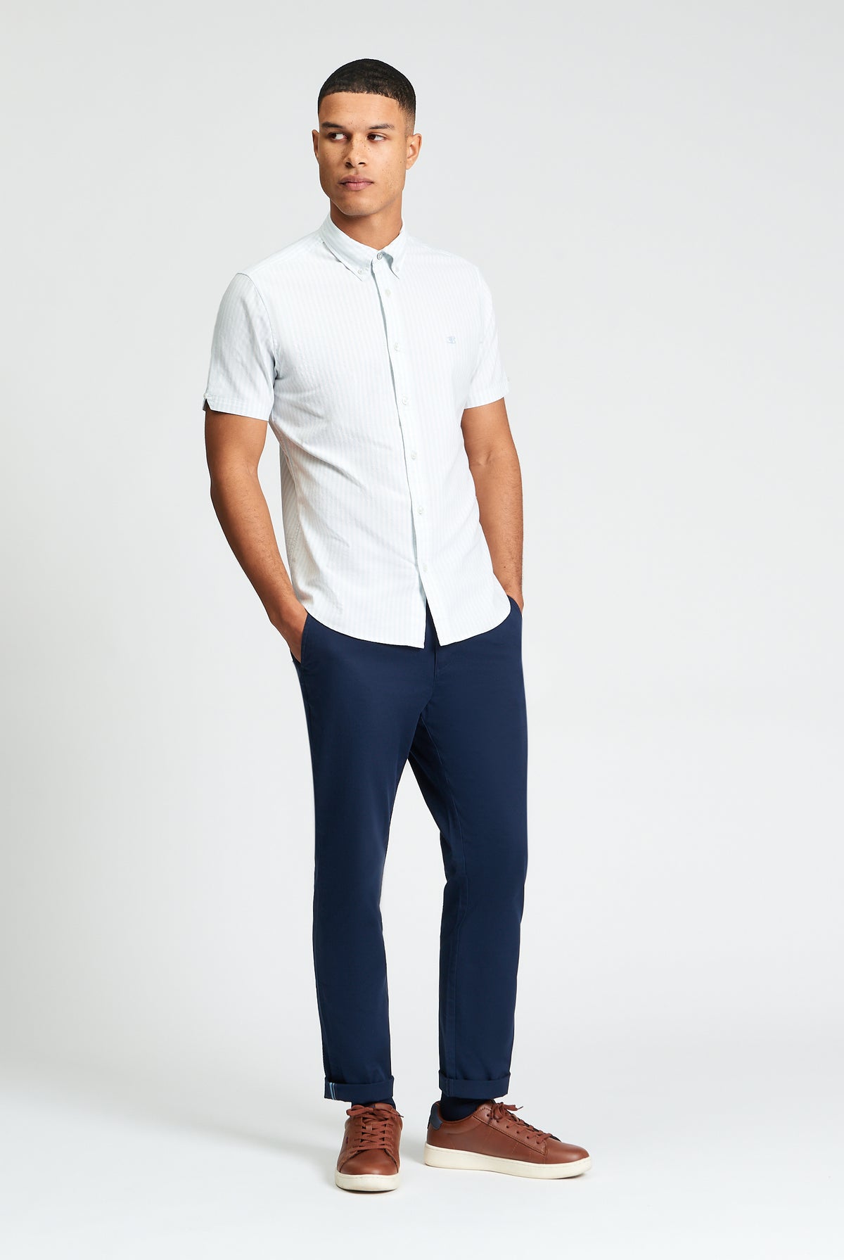 Short Sleeve Oxford Stripe Shirt - Light Blue - Mod