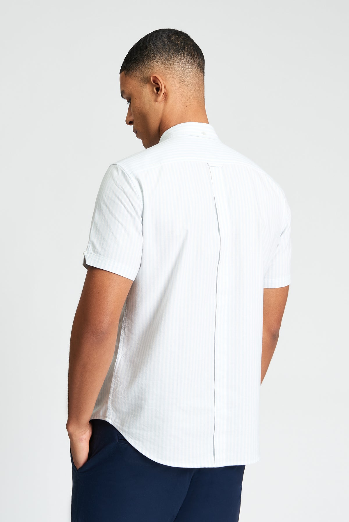 Short Sleeve Oxford Stripe Shirt - Light Blue - Back View