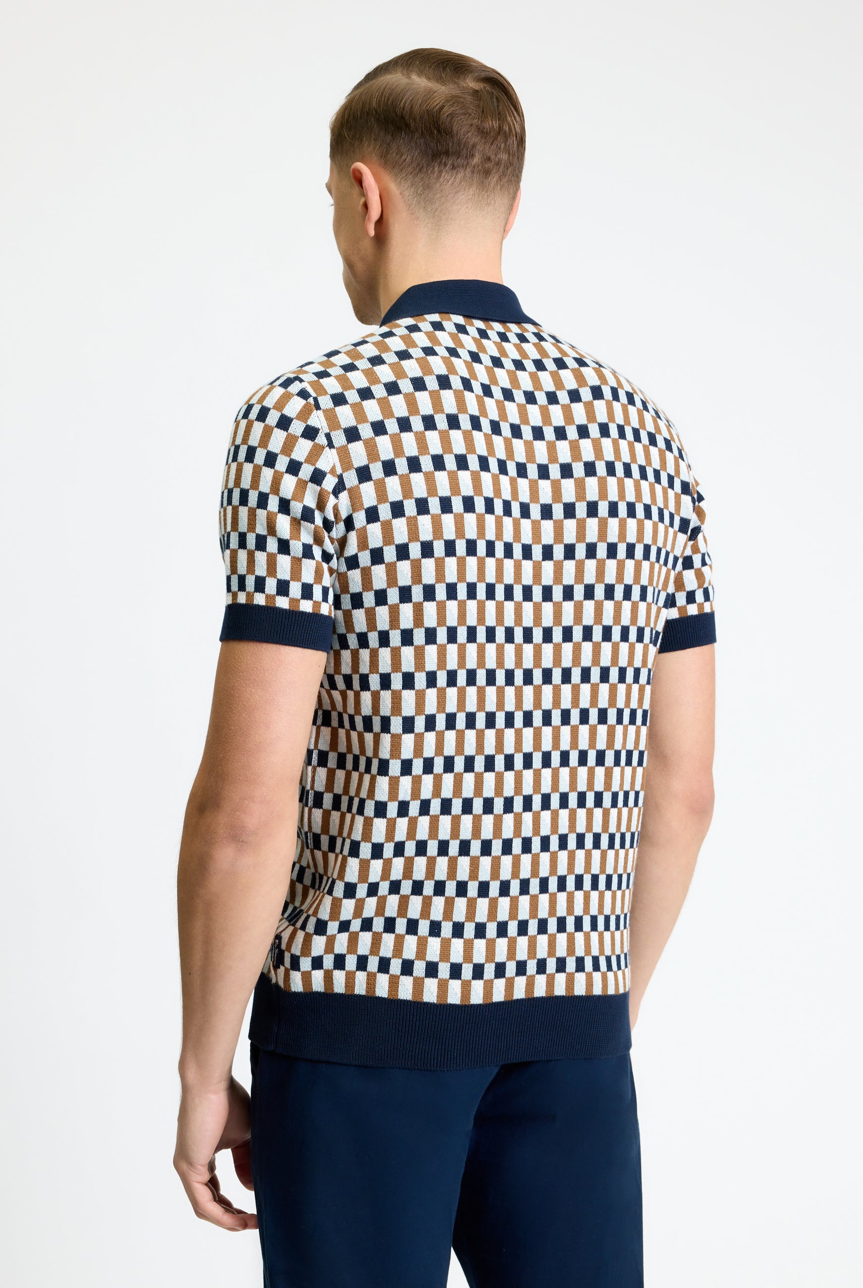 All Over Jacquard Polo – back view showcasing jacquard knit pattern and soft construction by Ben Sherman.