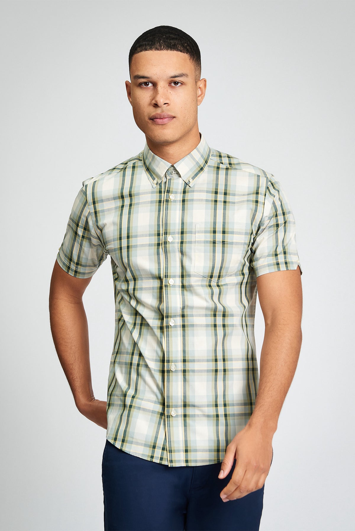 Short Sleeve Classic Check Shirt - Forest - Styled