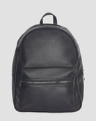 Pebble Backpack – classic black backpack with embossed branding and front zip pocket.