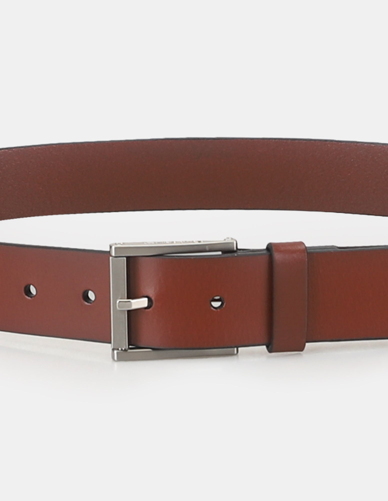 ROLLER BUCKLE BELT – stylish brown leather belt with metal buckle detail