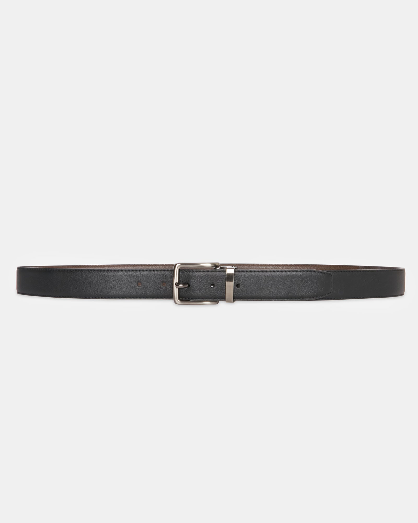 Two Belt Gift Pack – black leather belt with silver buckle on a white background.