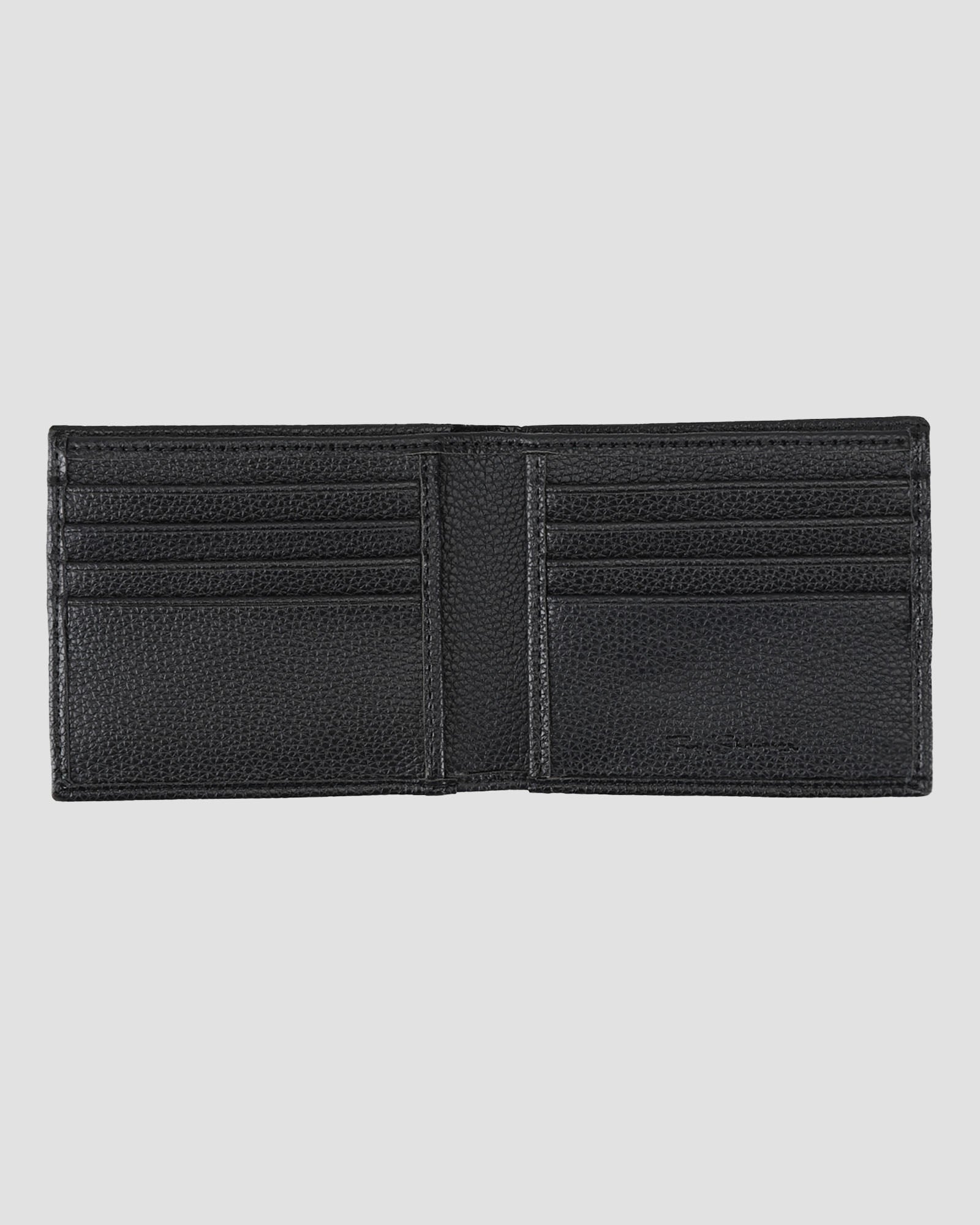 Black pebble grain bi fold Wallet and Bottle Opener keyring interior with card slots.