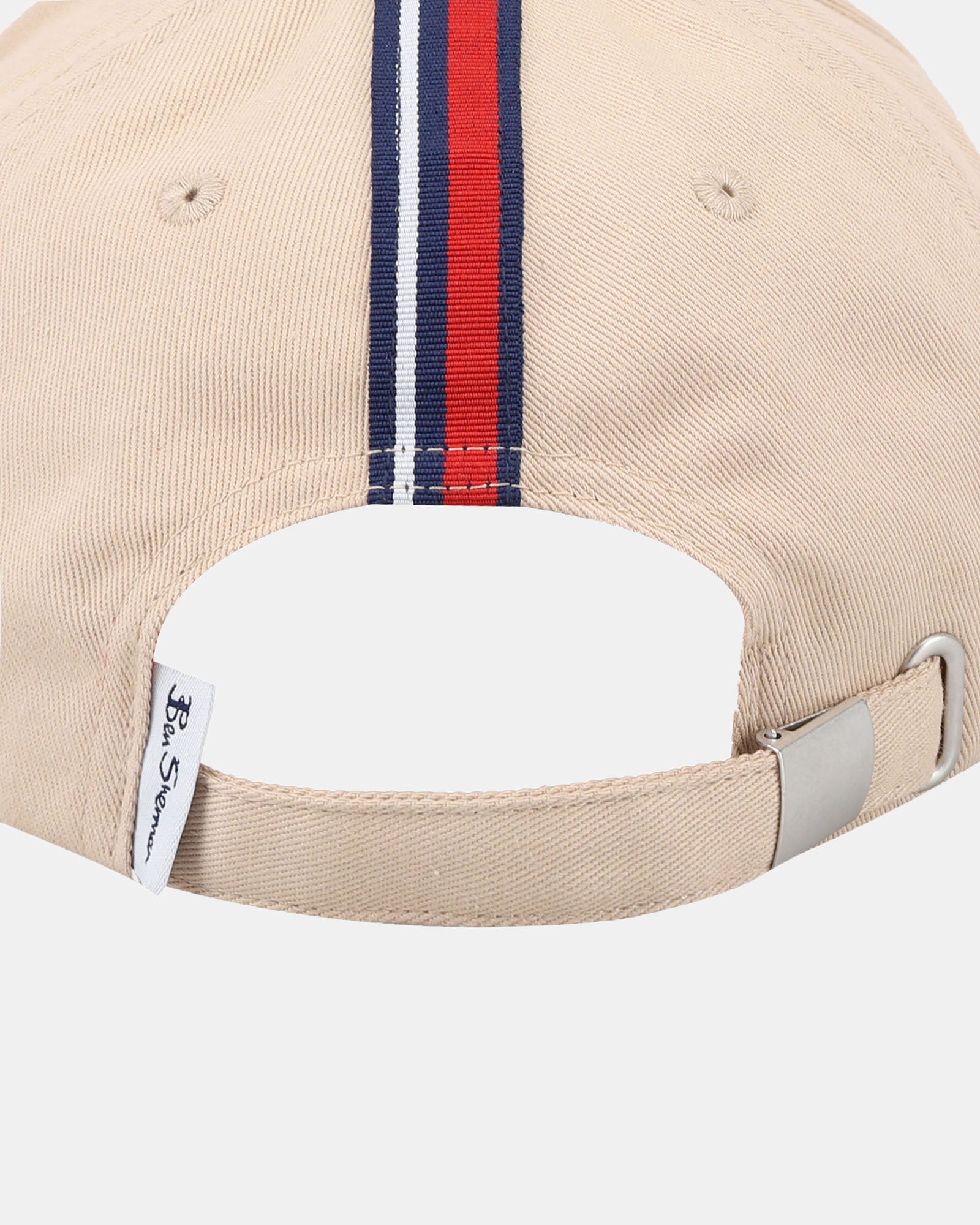 Cap with Stripe – Ben Sherman cotton cap with red and blue stripes on beige fabric.
