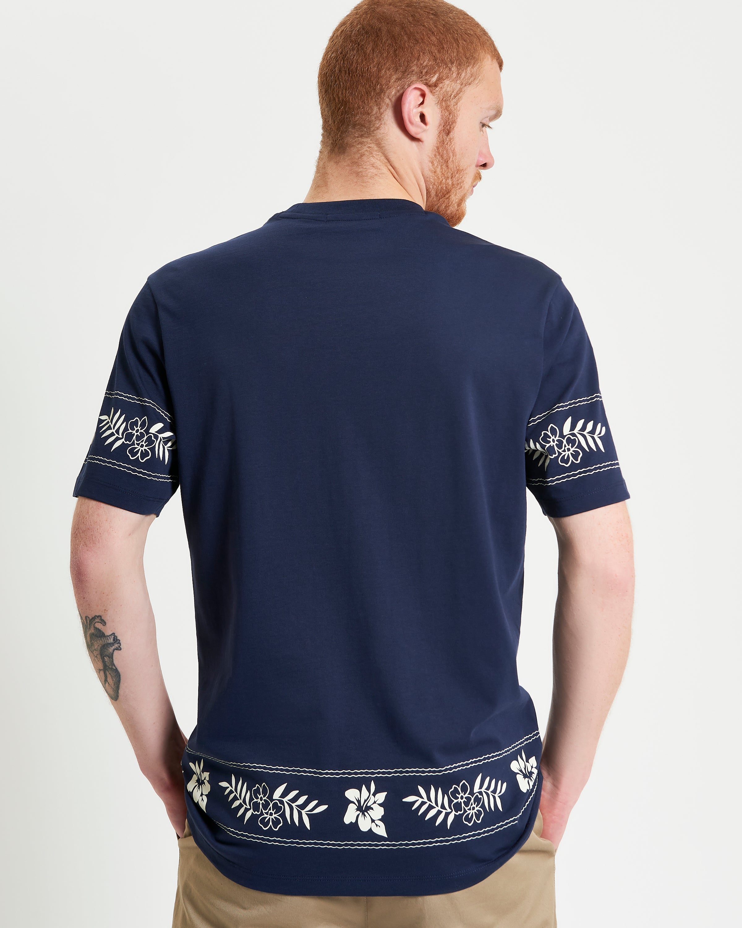 Back view of Border Print Tee featuring floral border print details by Ben Sherman.