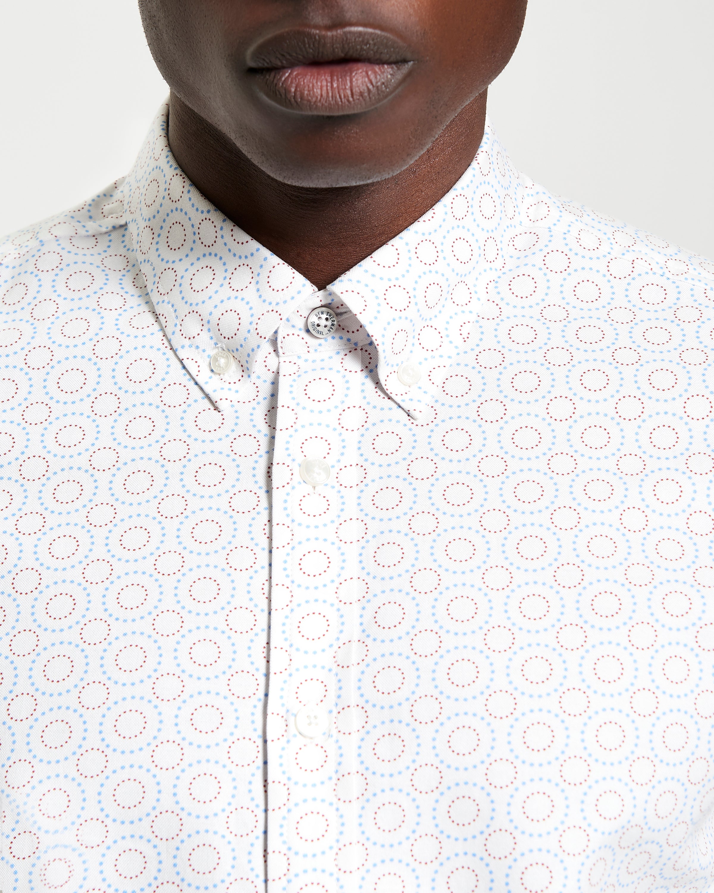 Stipple Spot Print – Long sleeve shirt featuring modern fit and button-down collar, showcasing a playful stipple spot design.