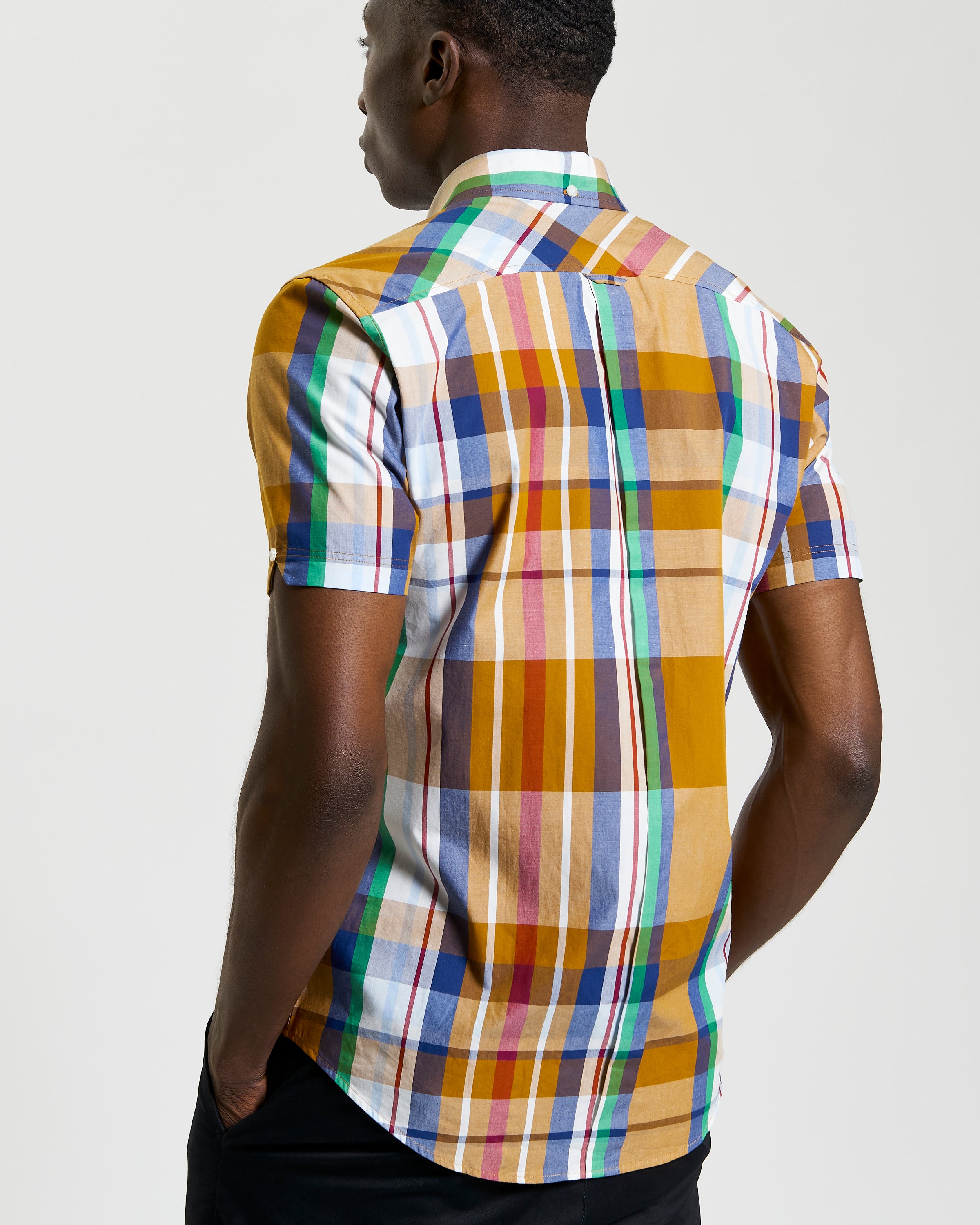Large Madras Check short sleeve shirt – vibrant check pattern, classic collar, comfortable fit.