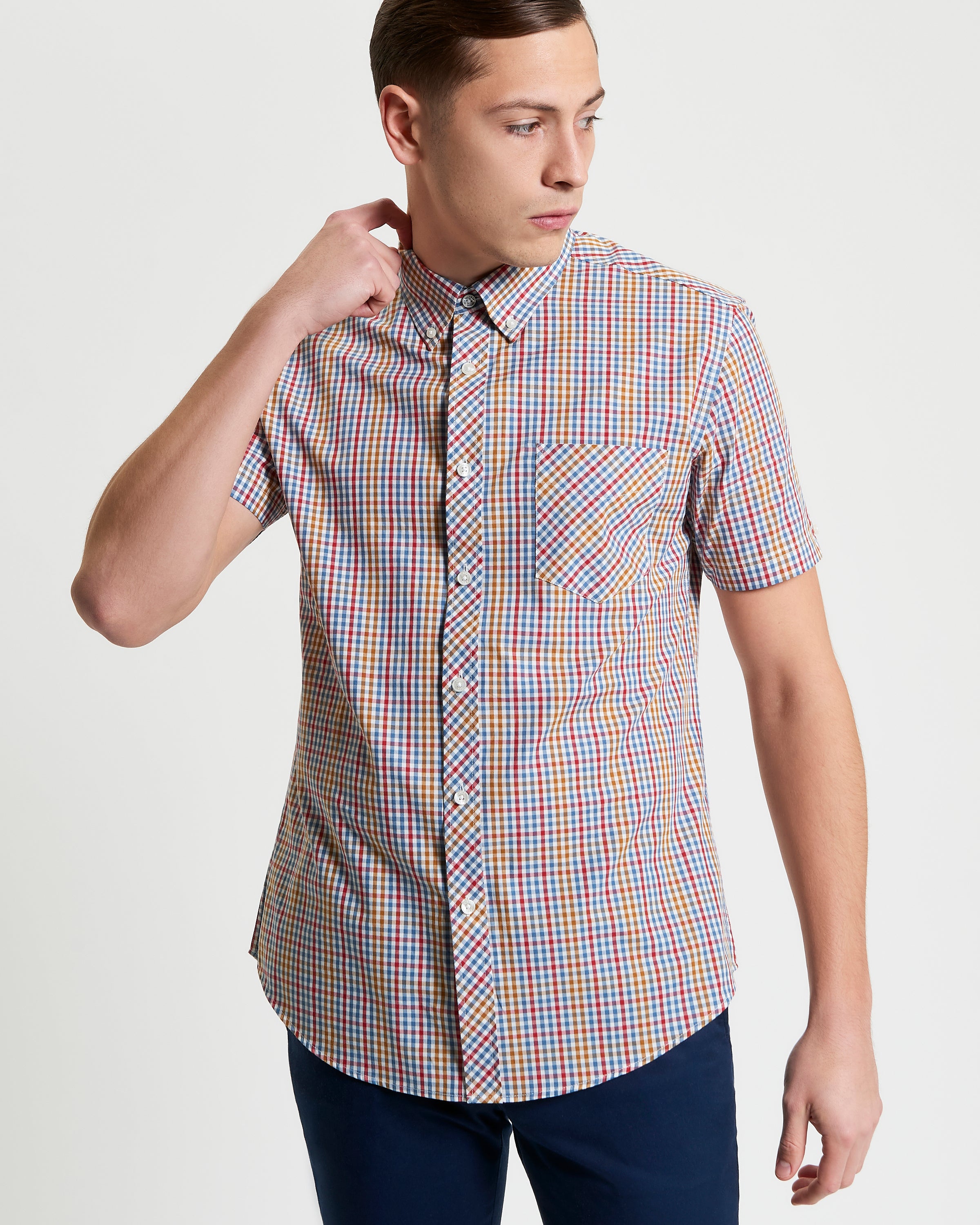 Mini Gingham Check Shirt in a vibrant plaid design, featuring short sleeves and a regular fit for breathable comfort.