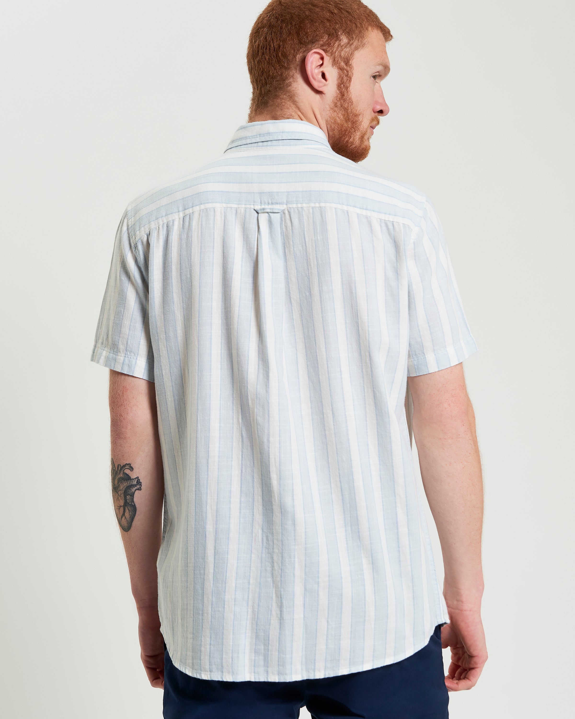 Framed Candy Stripe short sleeve shirt featuring a casual point collar and regular fit, perfect for summer style.