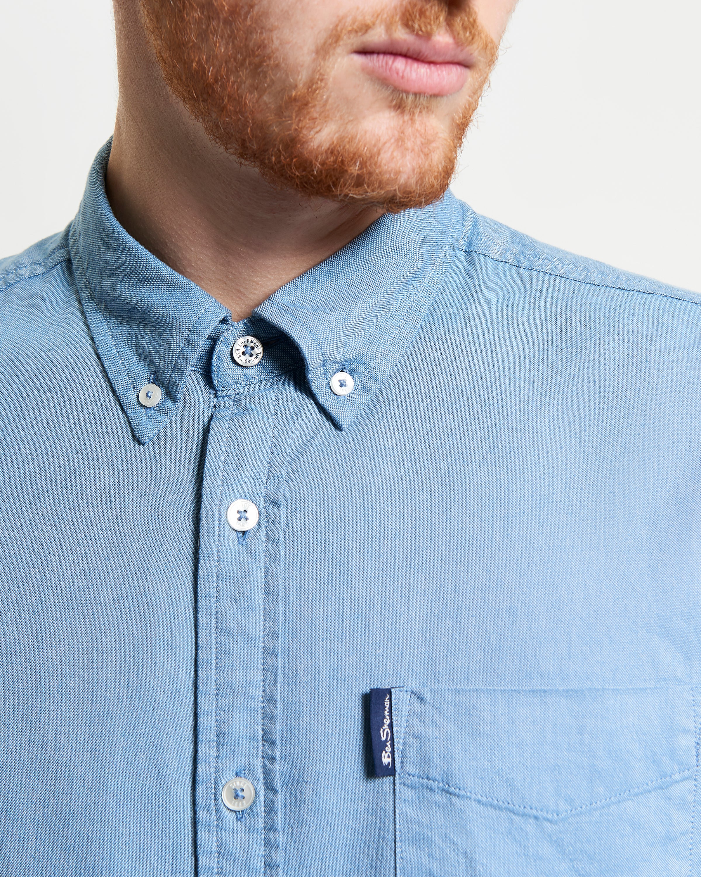 Signature Oxford Long Sleeve Shirt – blue – featuring button-down collar and chest pocket by Ben Sherman.