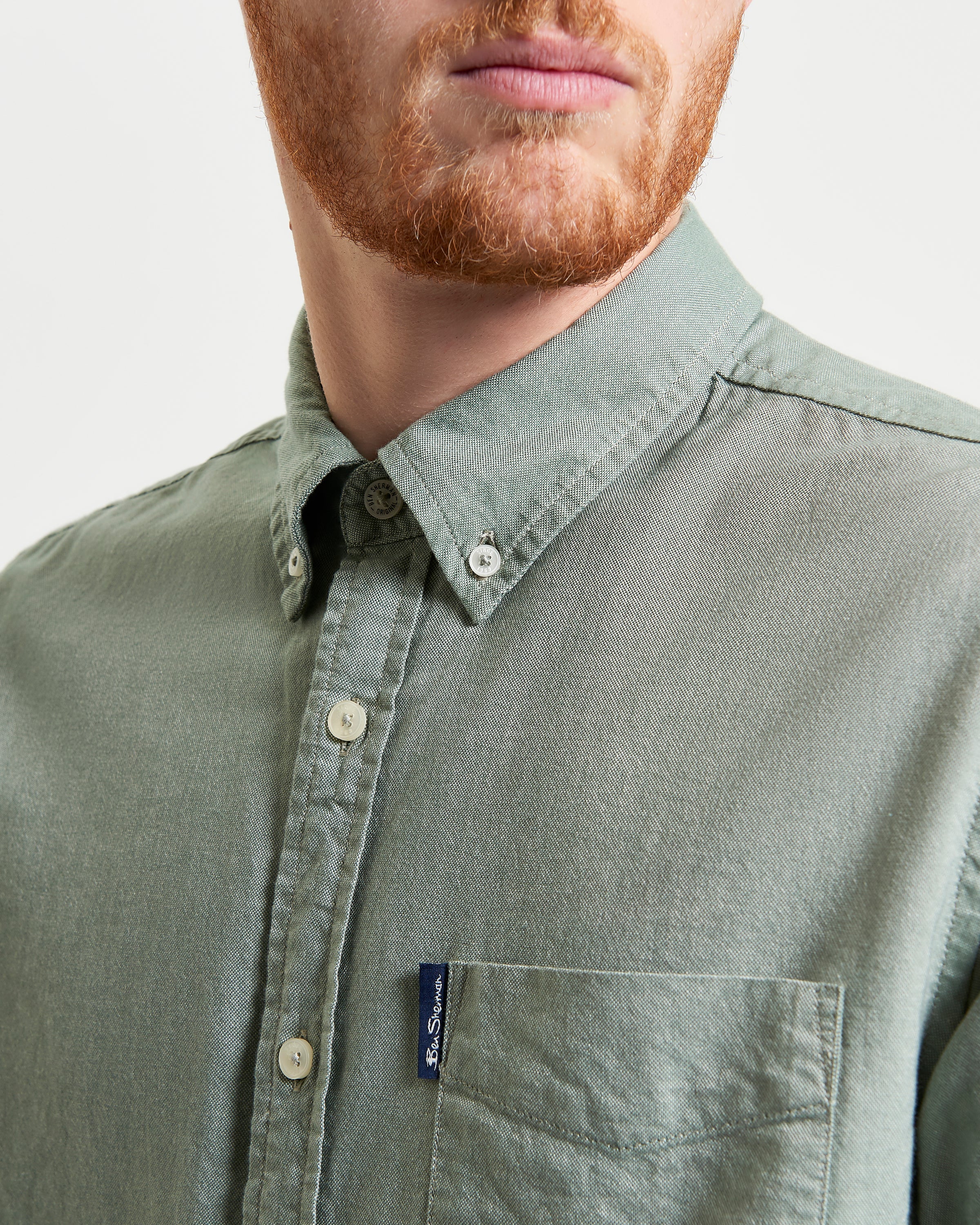 Signature Oxford Long Sleeve Shirt – green – featuring button-down collar and chest pocket by Ben Sherman.