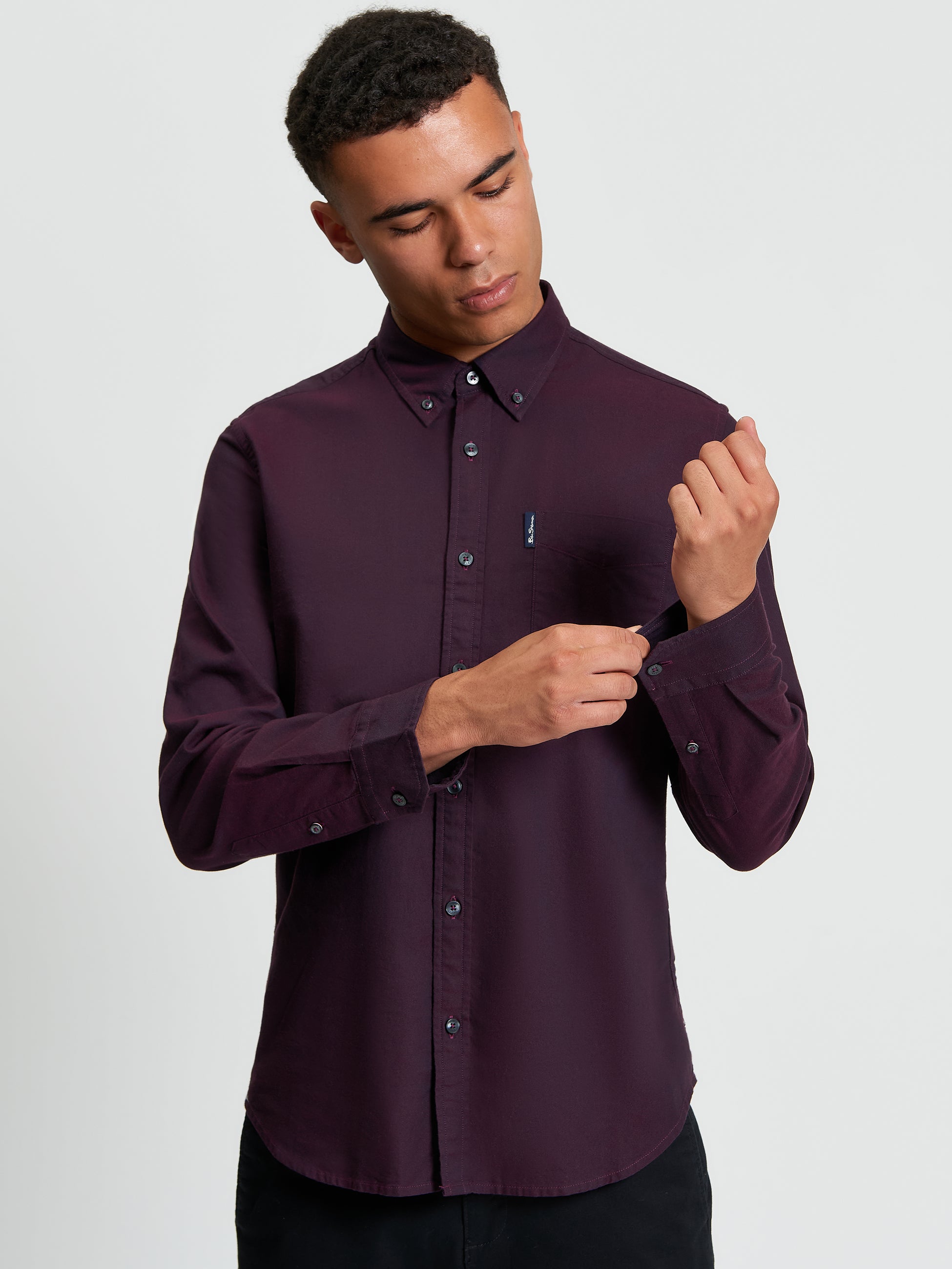 Signature Oxford Long Sleeve Shirt - Dark Wine - Front View
