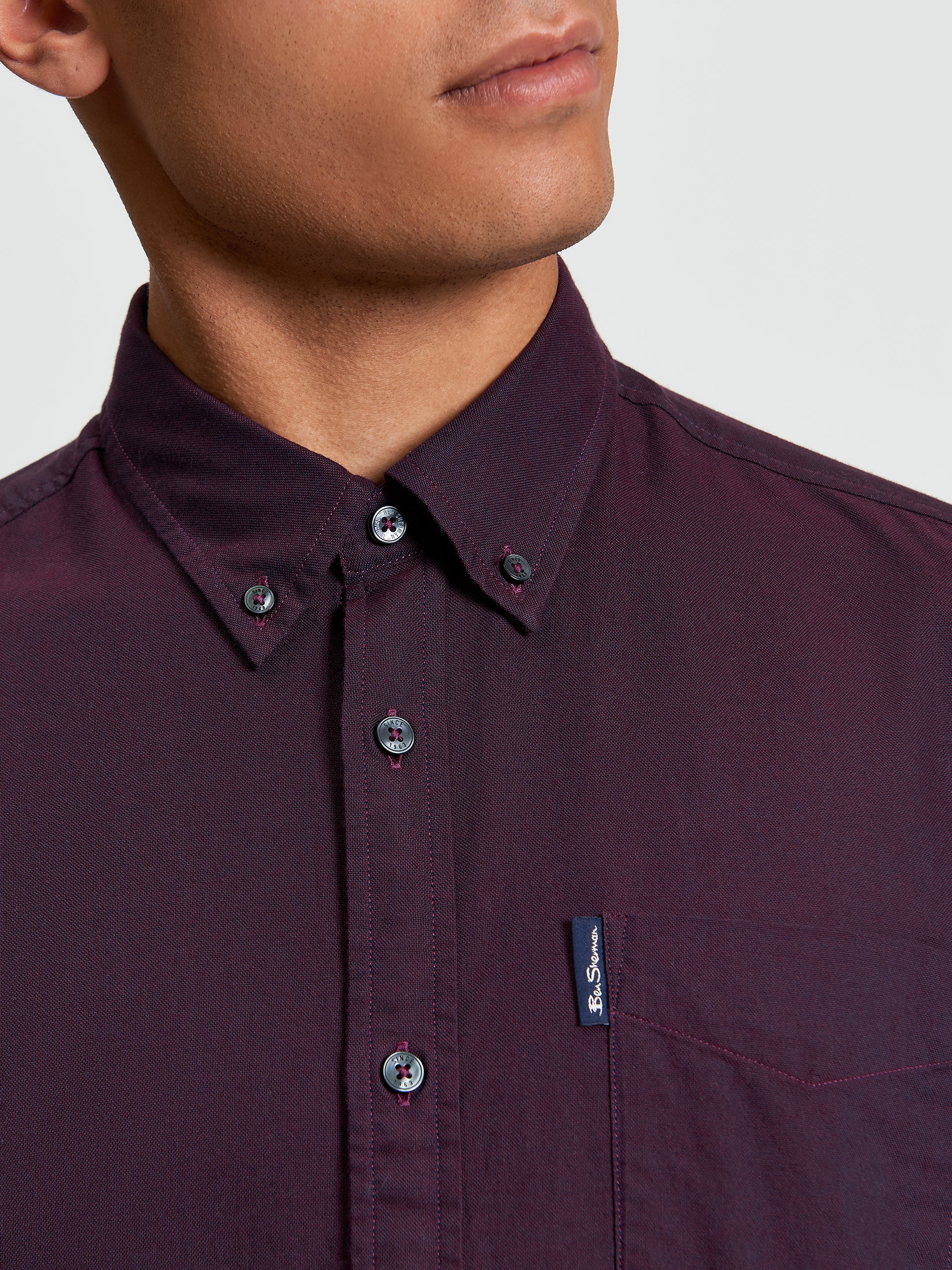Signature Oxford Long Sleeve Shirt - Dark Wine - Detail View