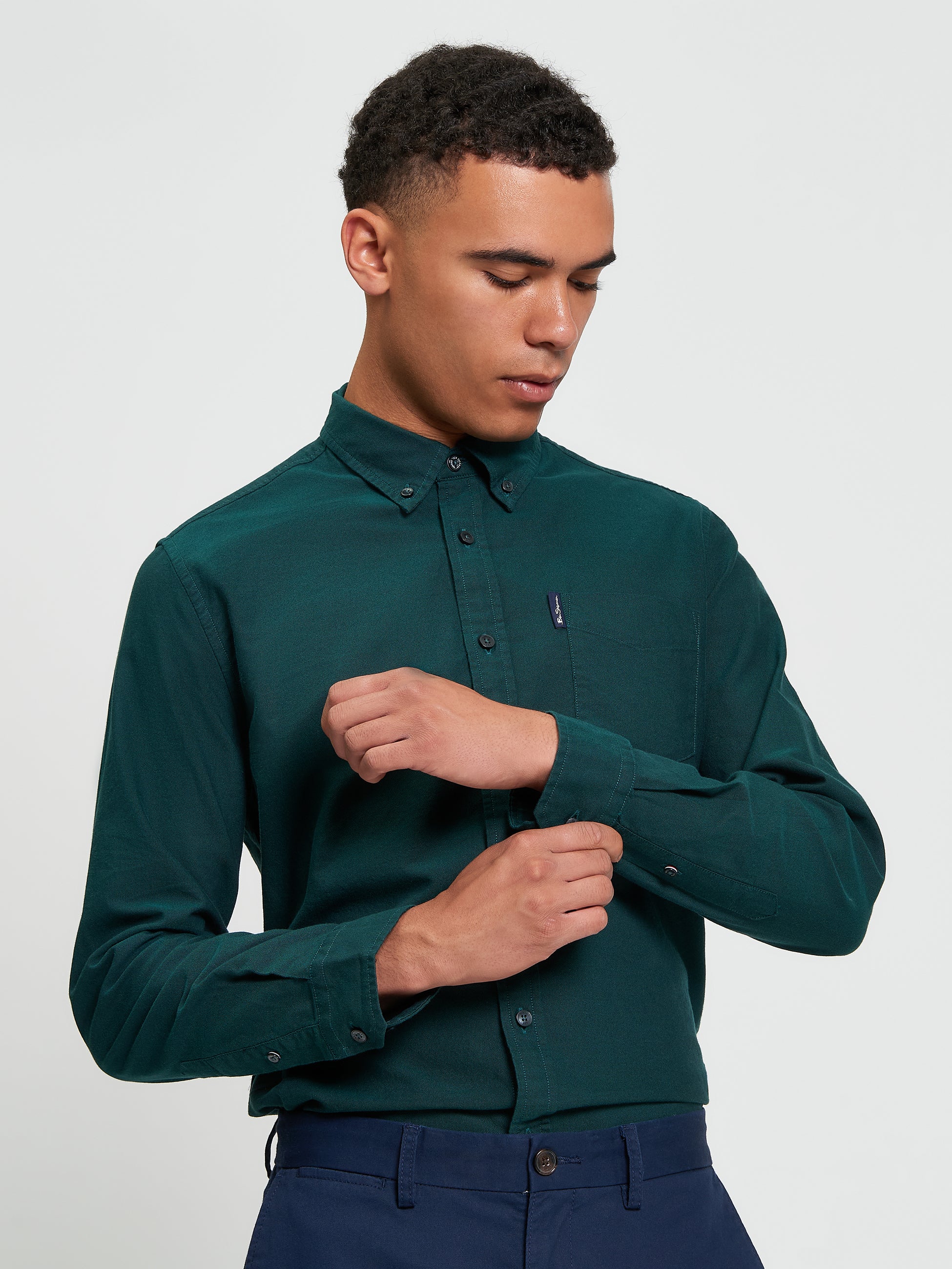 Signature Oxford Long Sleeve Shirt - Dark Green - Front View