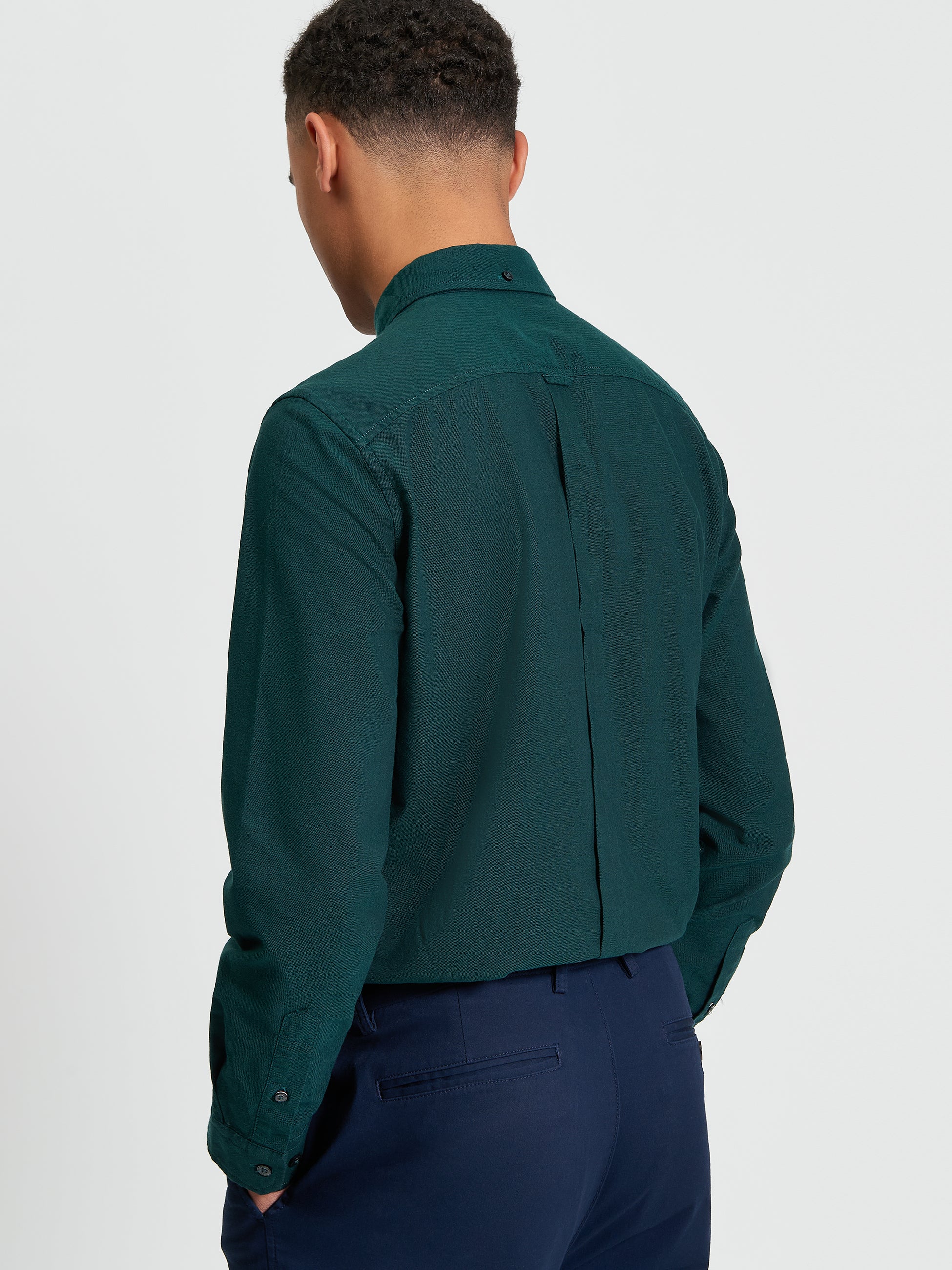 Signature Oxford Long Sleeve Shirt - Dark Green - Back View