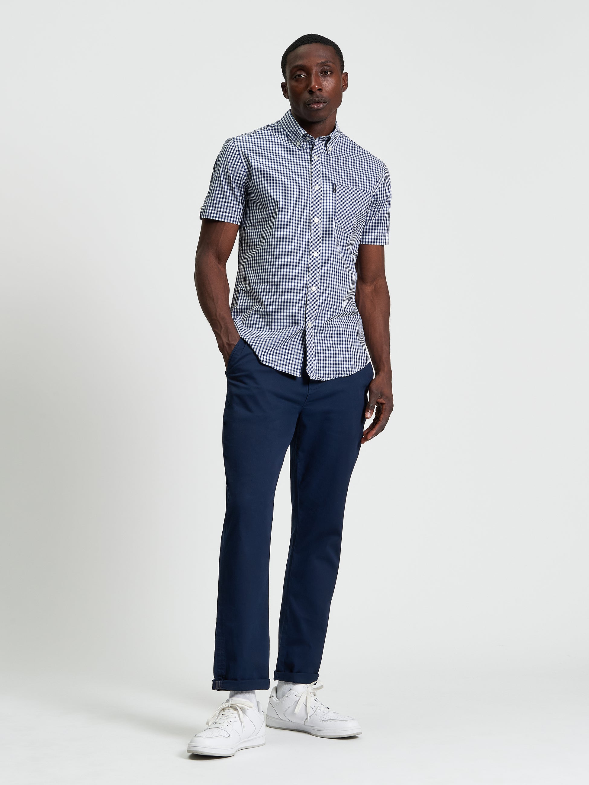 Gingham Check Short Sleeve Shirt Dark Blue