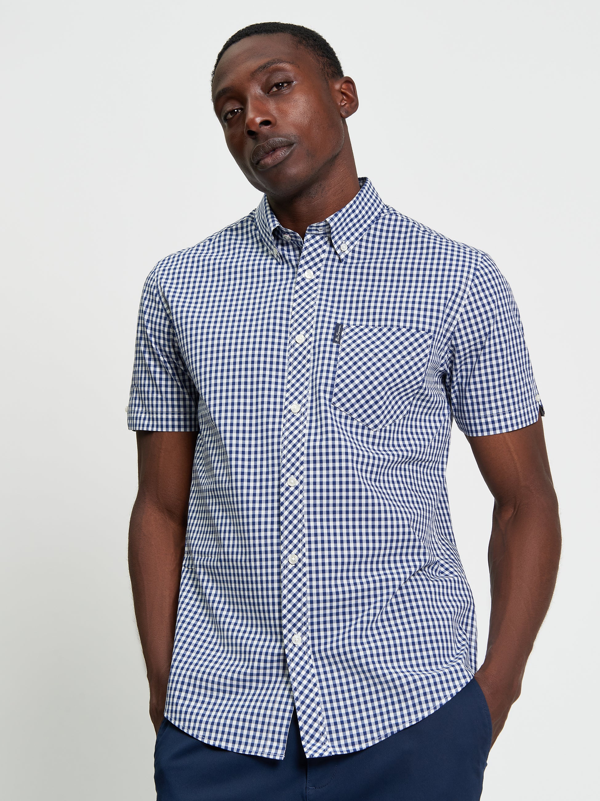 Gingham Check Short Sleeve Shirt Dark Blue