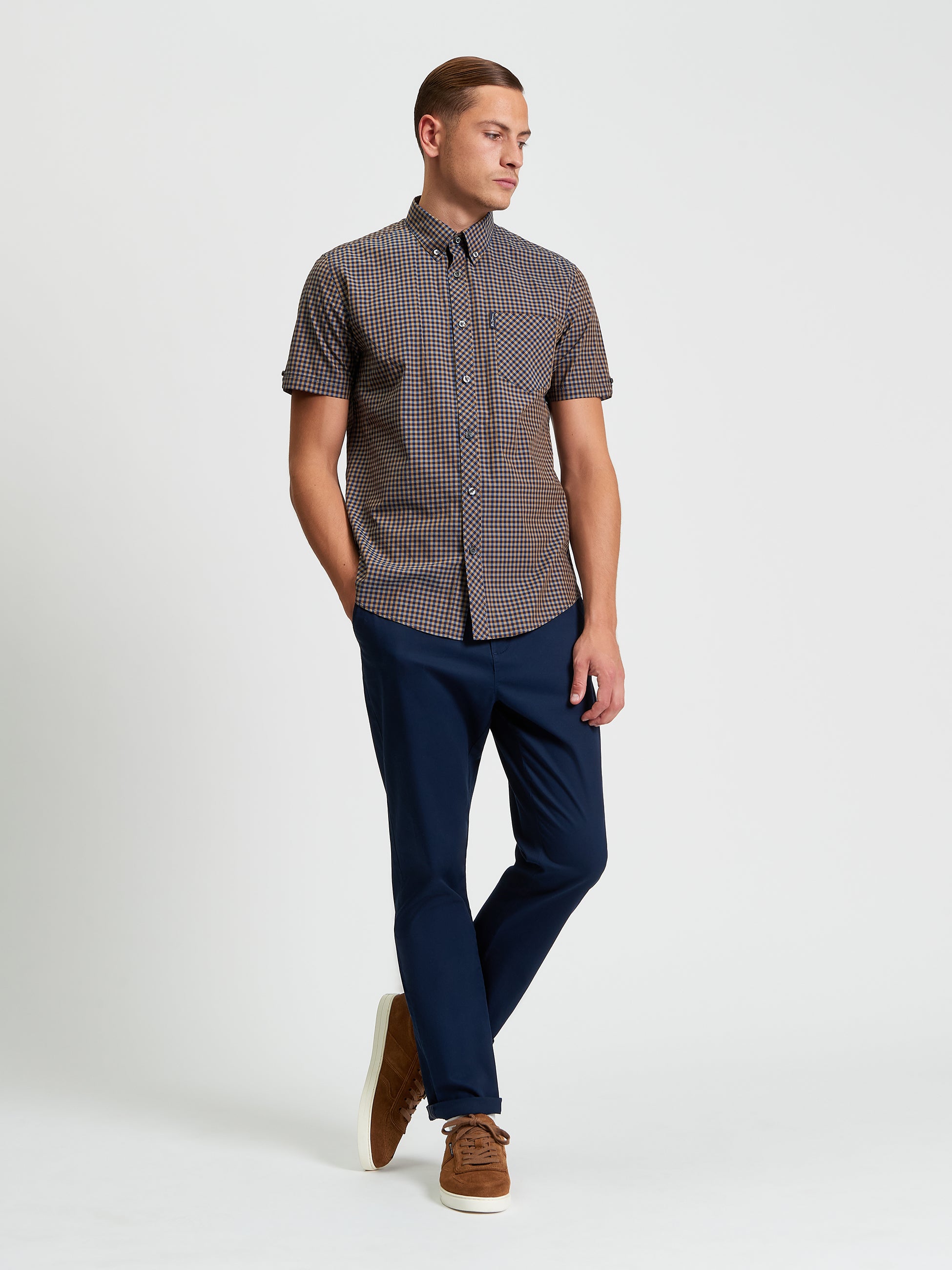 Gingham Check Short Sleeve Shirt Brown