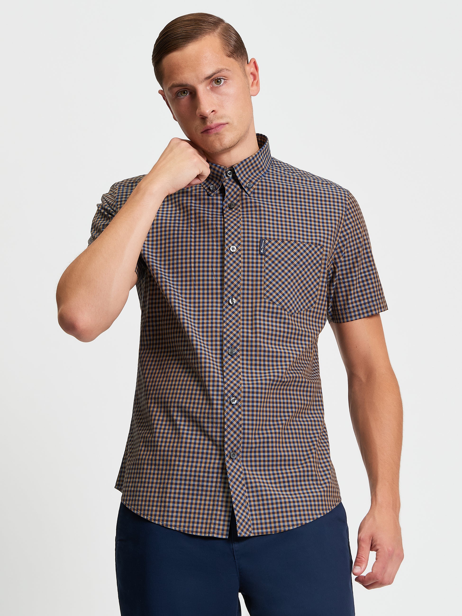 Gingham Check Short Sleeve Shirt Brown