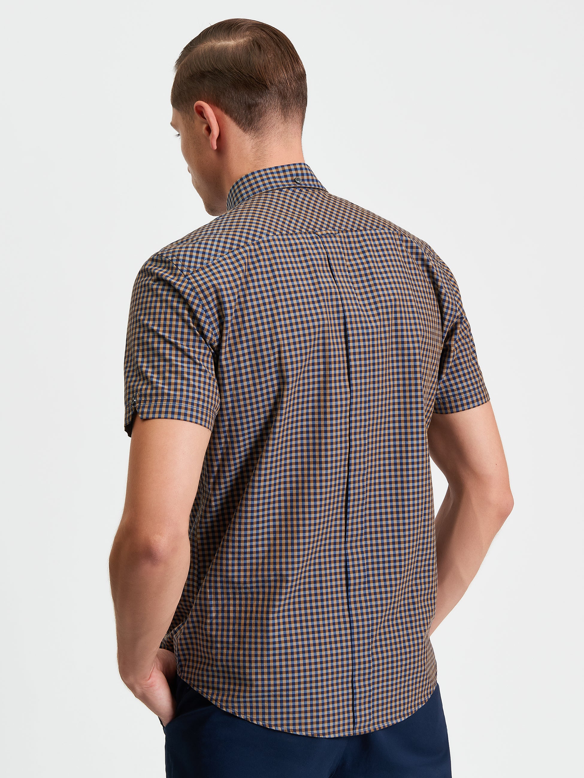 Gingham Check Short Sleeve Shirt Brown