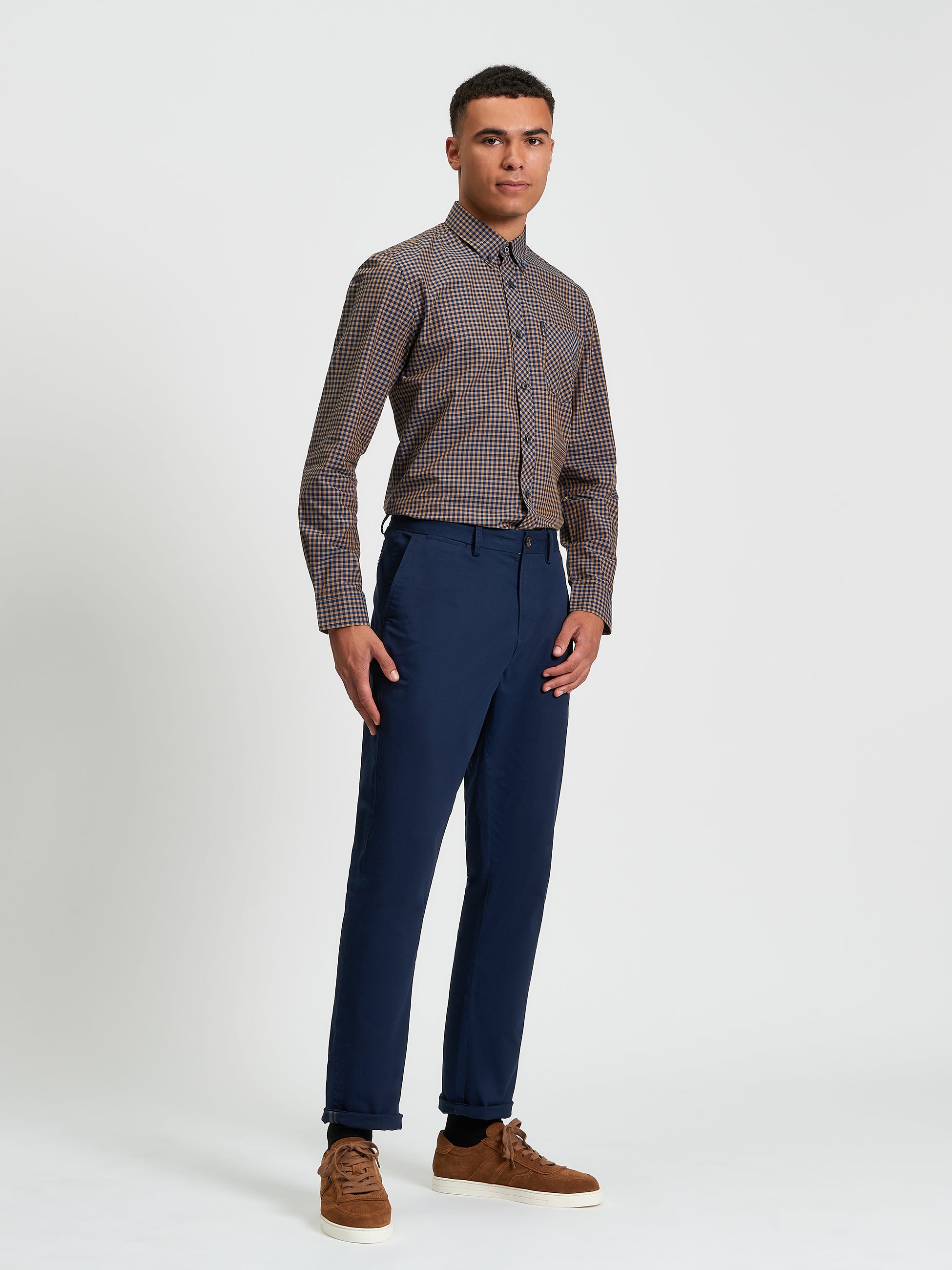 Signature Gingham Long Sleeve Shirt - Bronze - Full Length View