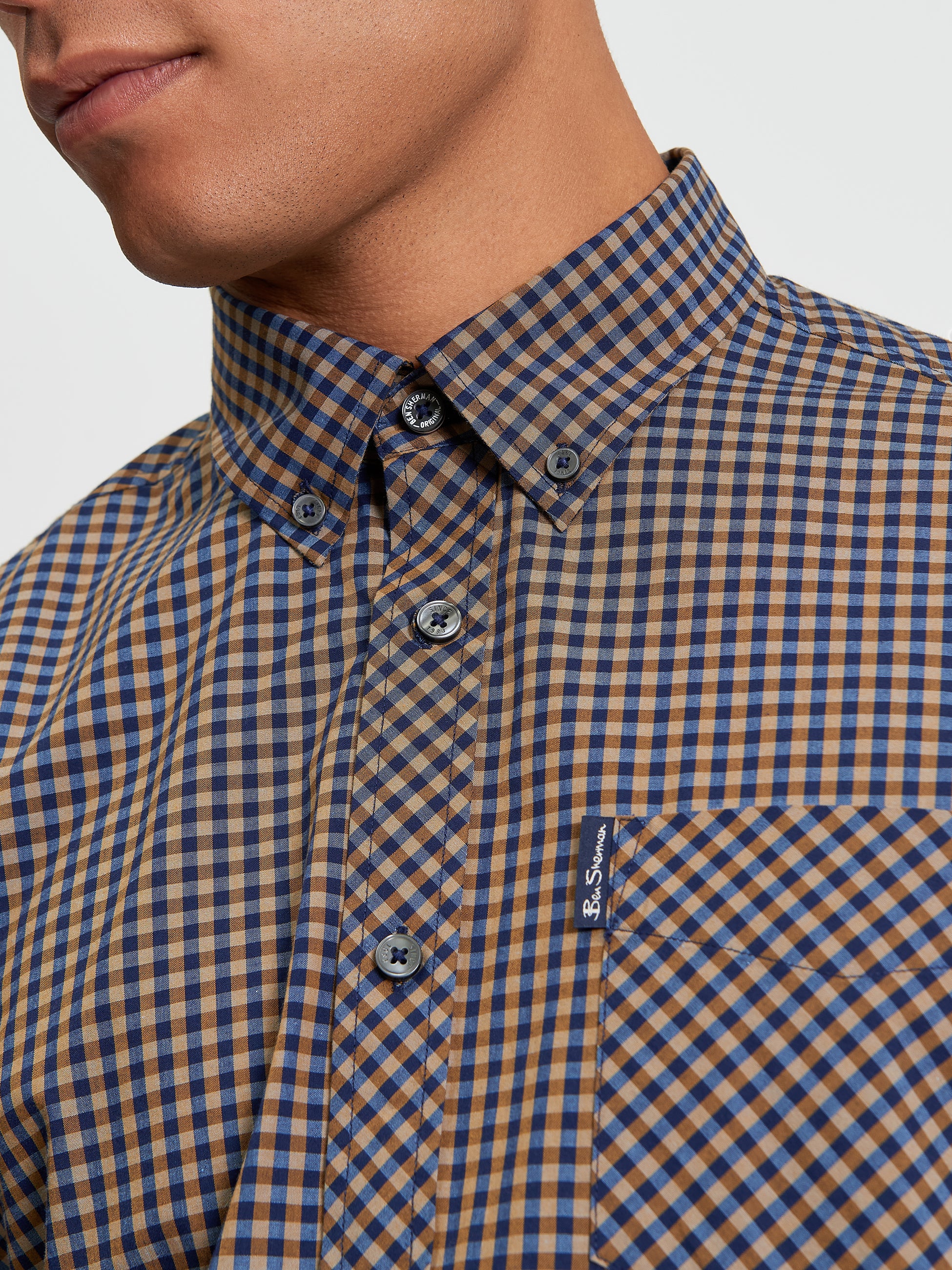 Signature Gingham Long Sleeve Shirt - Bronze - Detail View