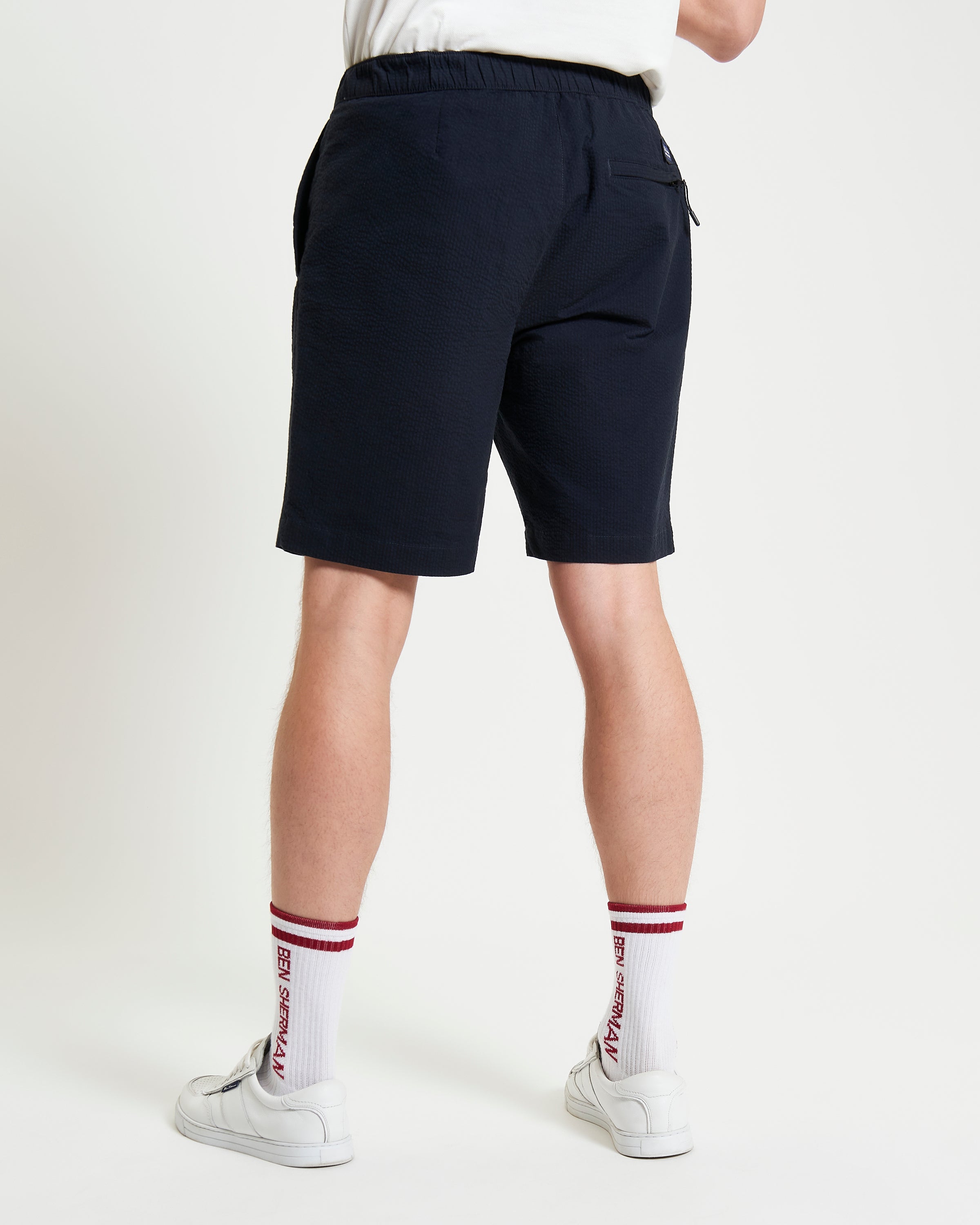 Seersucker Relaxed Short – back view showing elasticated waistband and relaxed fit.