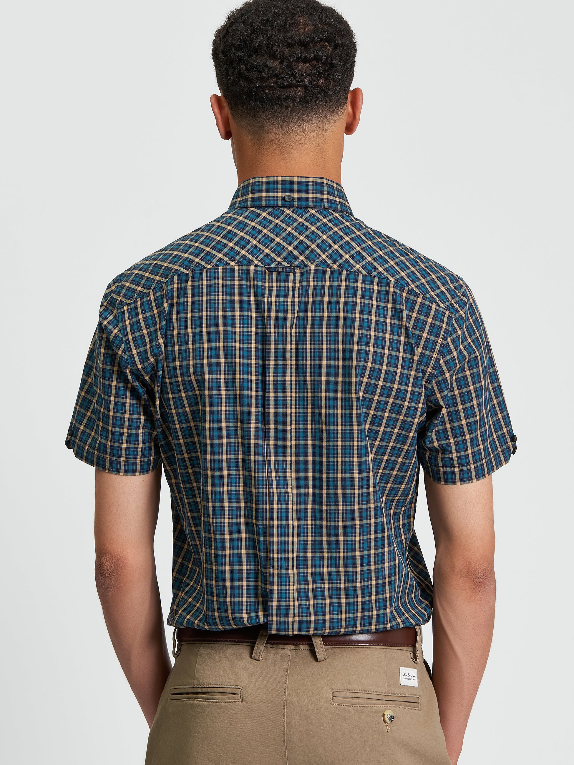 Signature House Check Short Sleeve Shirt - Teal- Front View