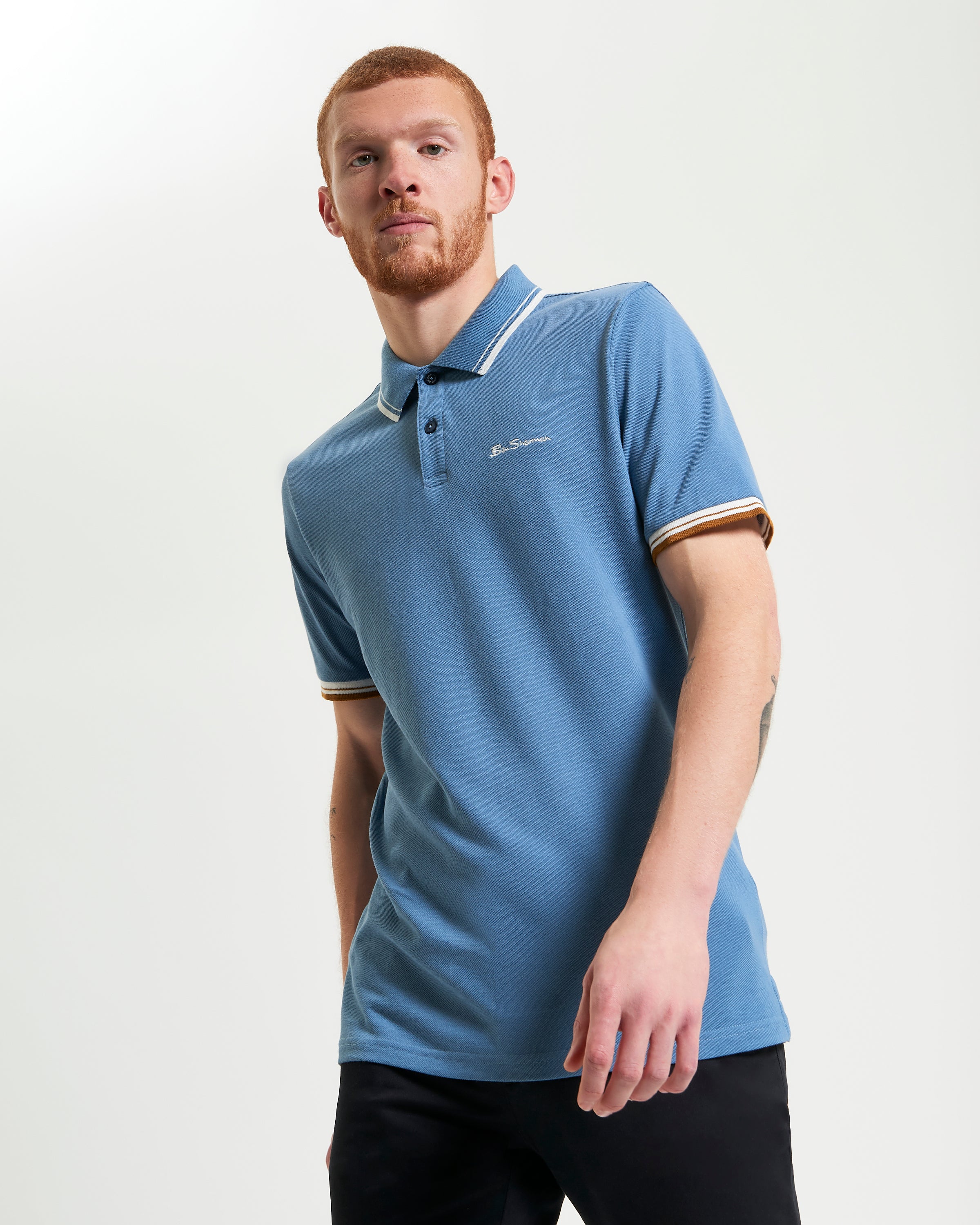 Signature Pique Polo – Blue Regular Fit with Contrast Detailing