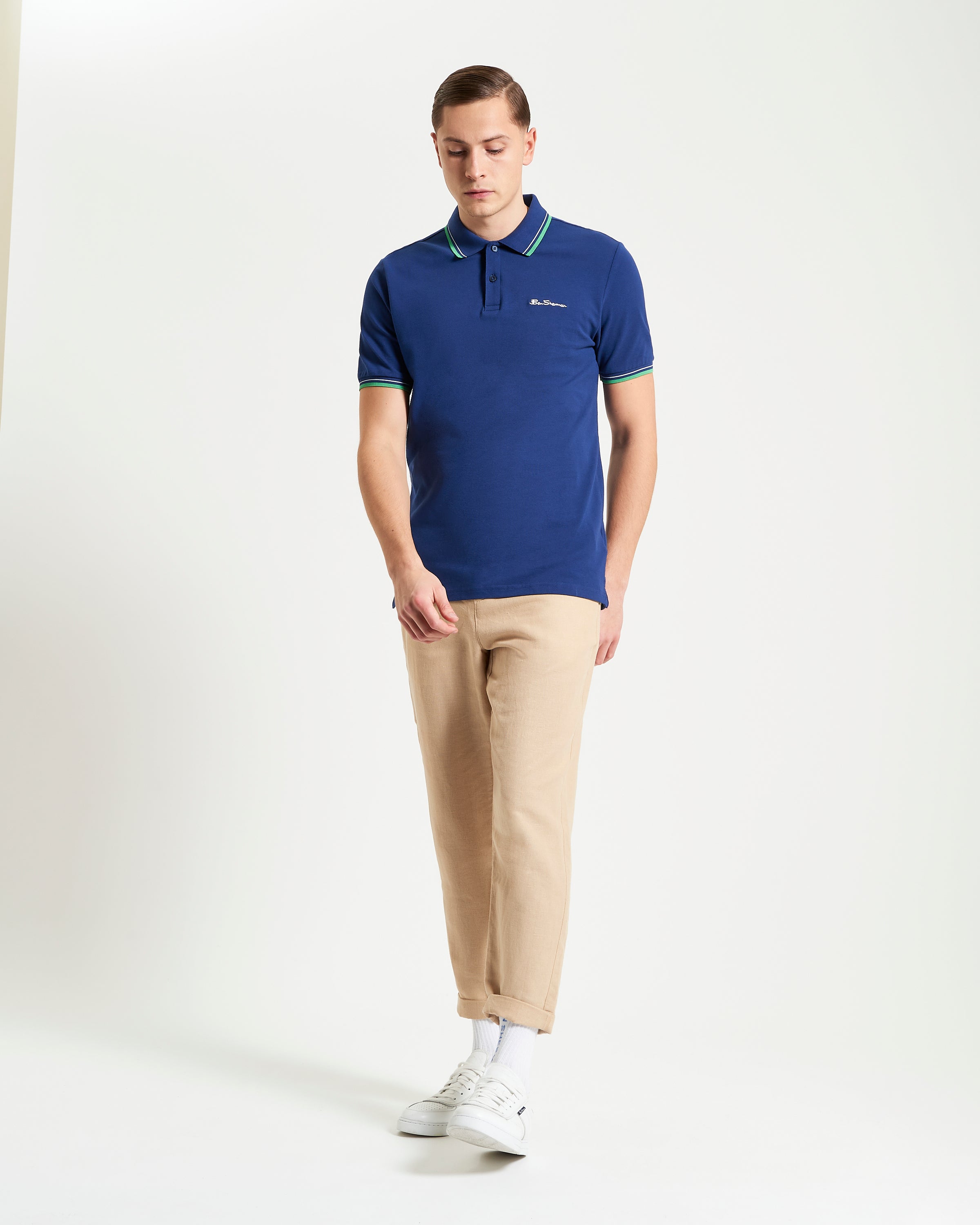 Signature Pique Polo – Blue with Contrast Detailing, Regular Fit, Casual Wear