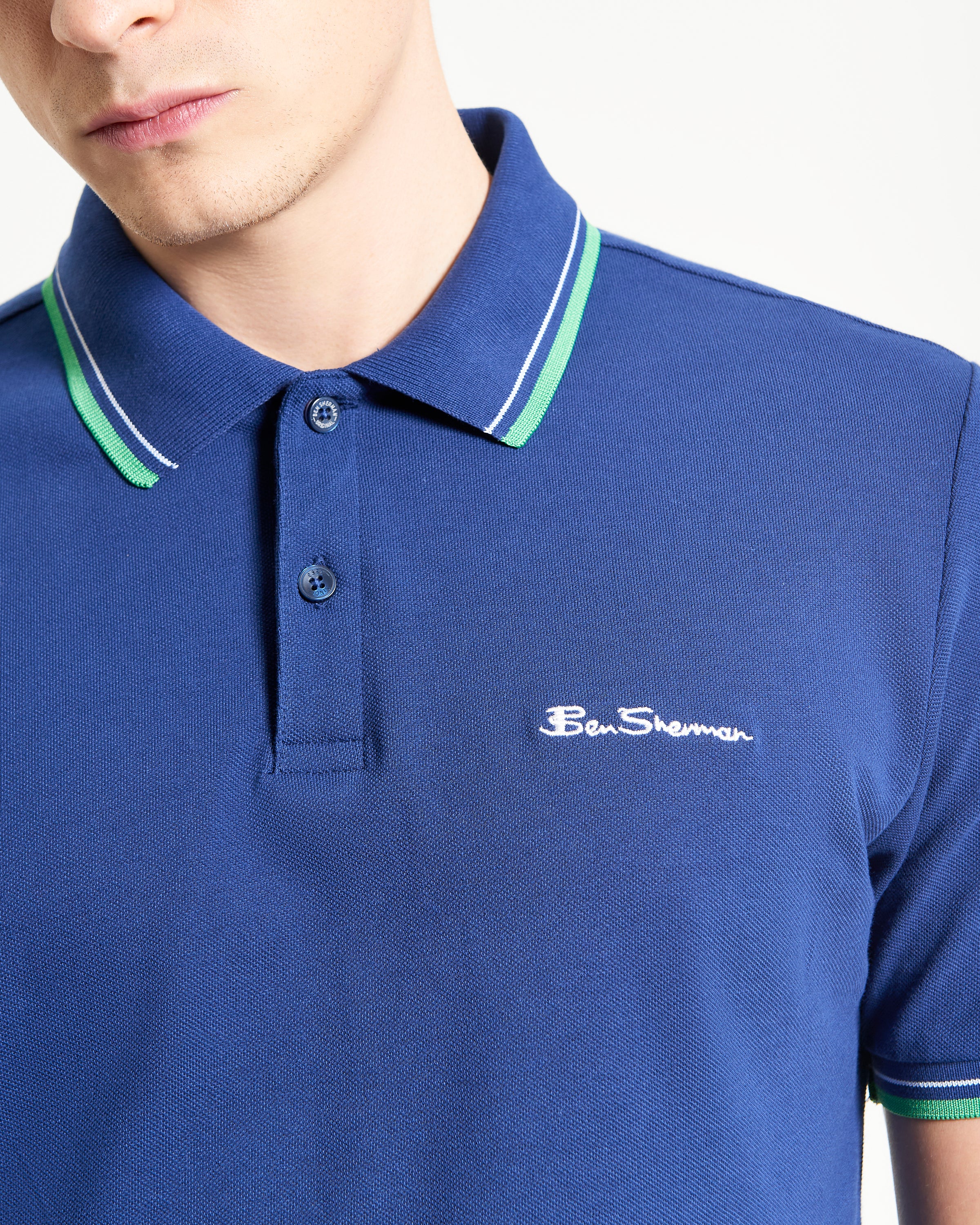 Signature Pique Polo – Blue with contrast detailing and Ben Sherman logo on chest.