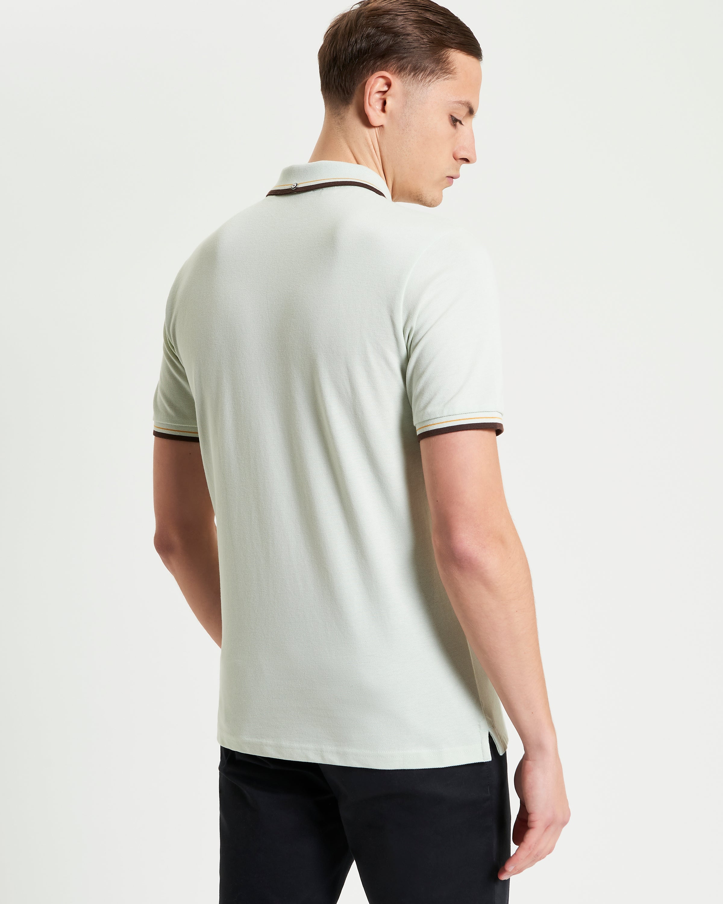 Signature Pique Polo – back view in light color with contrast detailing