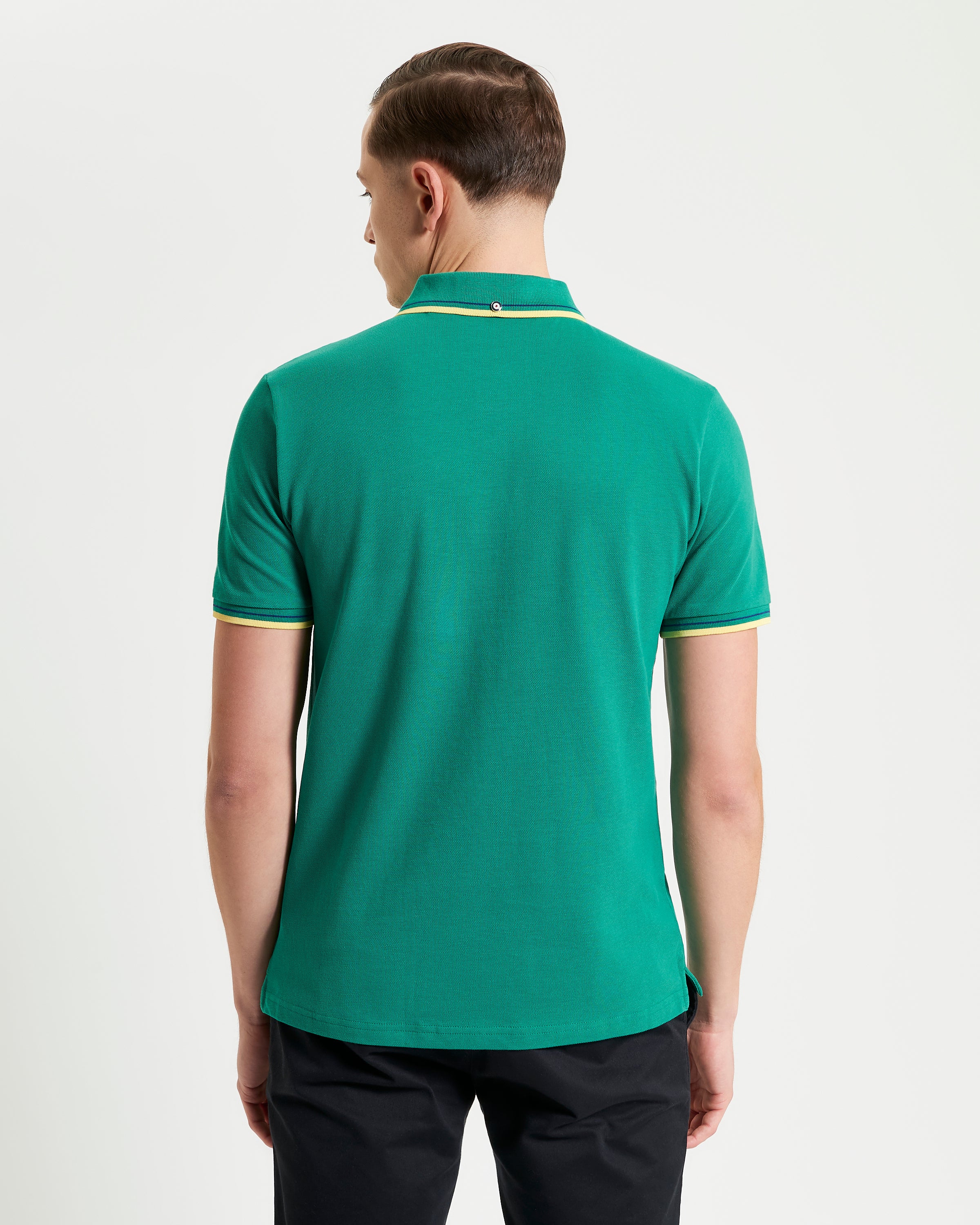 Signature Pique Polo – Green – Back view showing contrast detailing and regular fit.