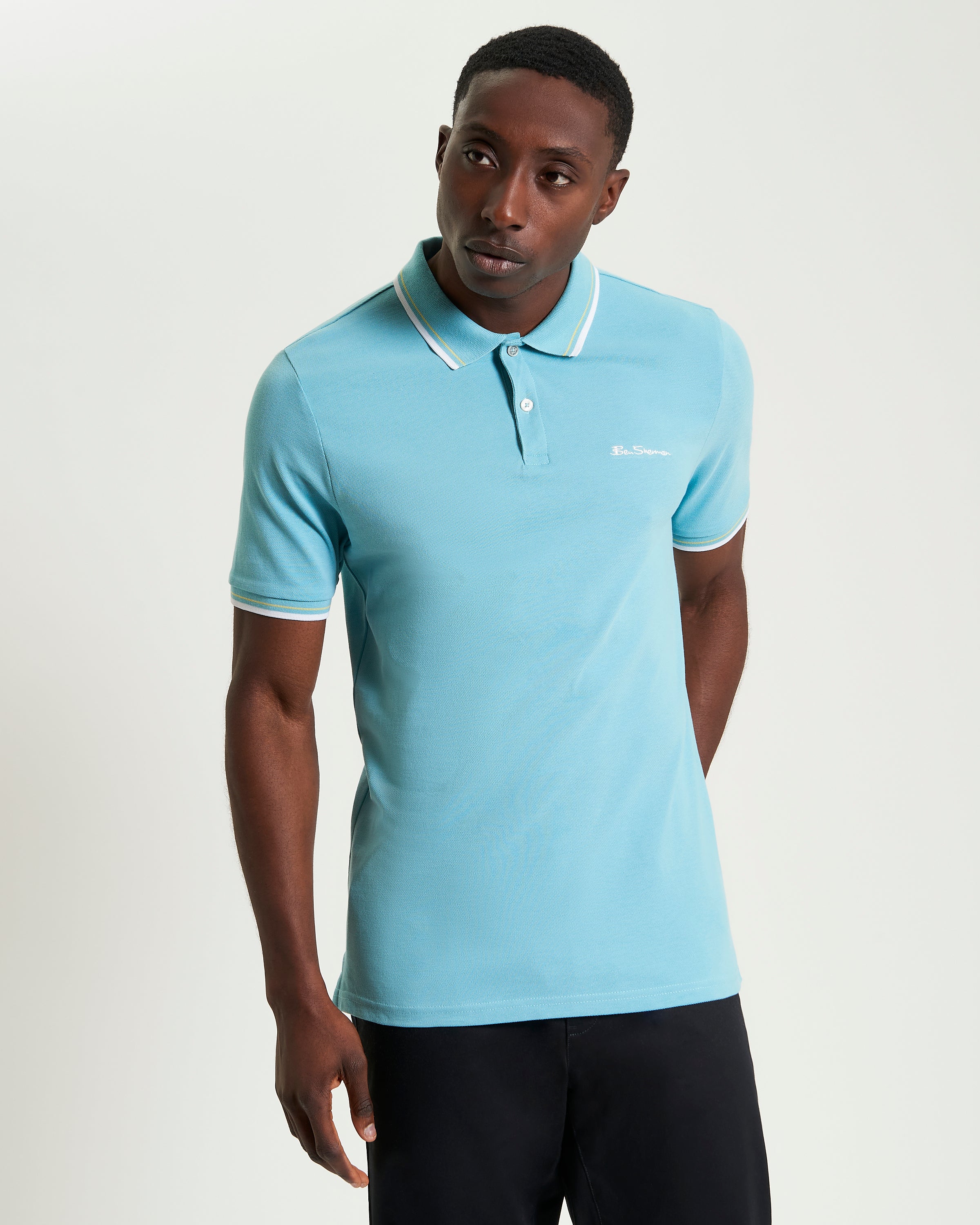 Signature Pique Polo – Light Blue Regular Fit with Contrast Detailing by Ben Sherman
