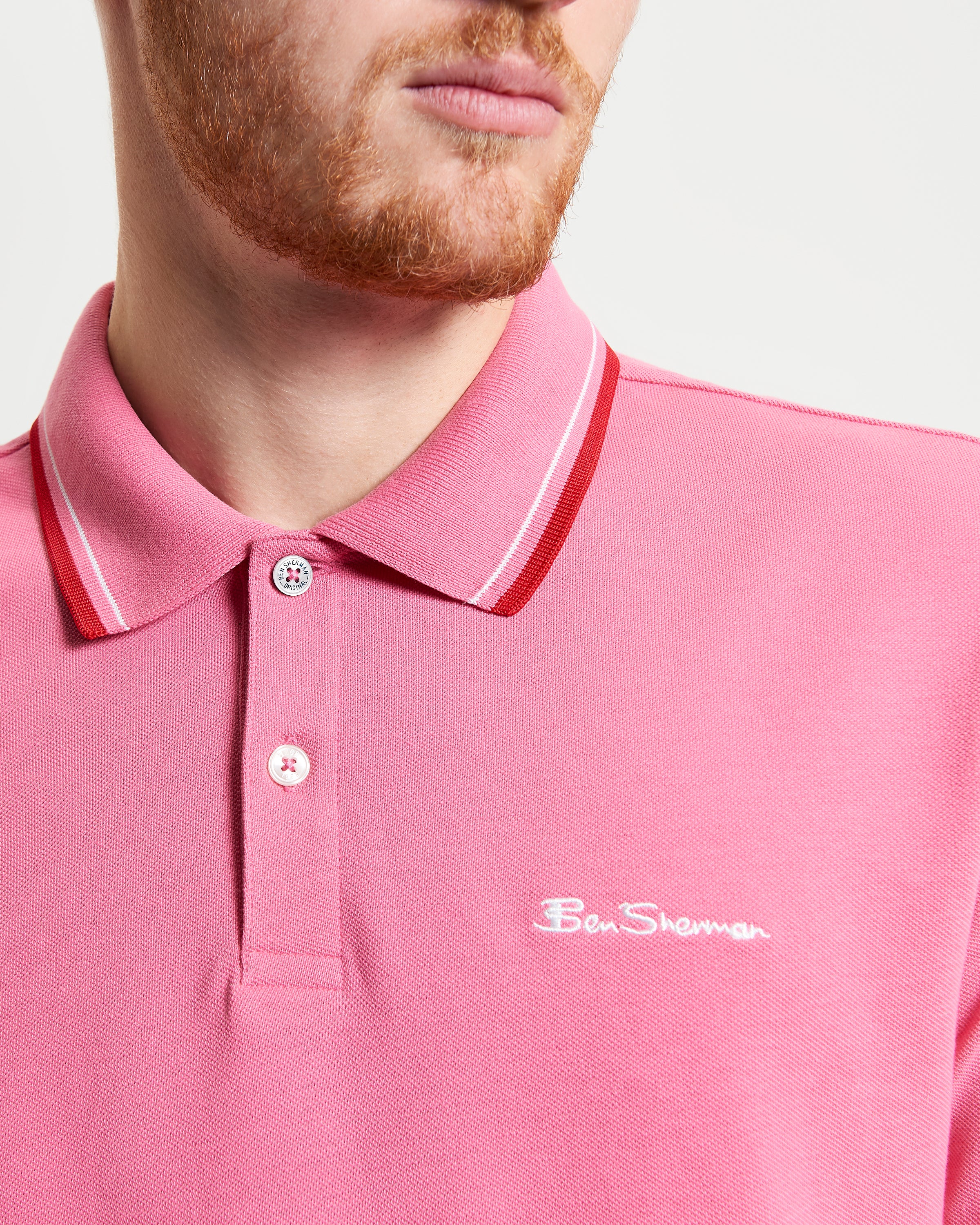 Signature Pique Polo – Pink with contrast detailing from Ben Sherman